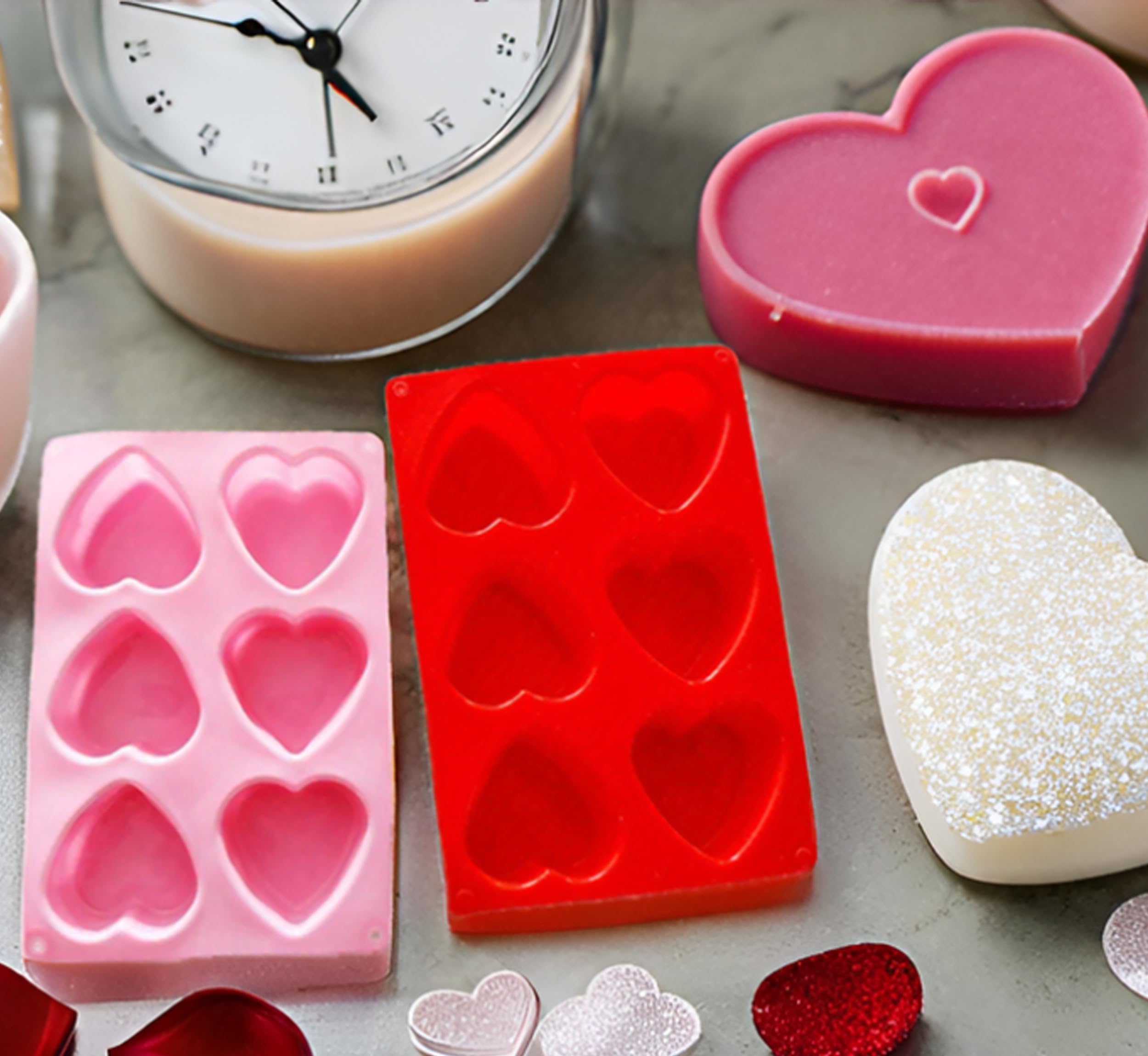 Heart Shaped Silicone Mold (Pink And Red) Set Of 2 For Chocolate Cake Jelly Pudding Handmade Soap Gifts For Anniversary Valentin