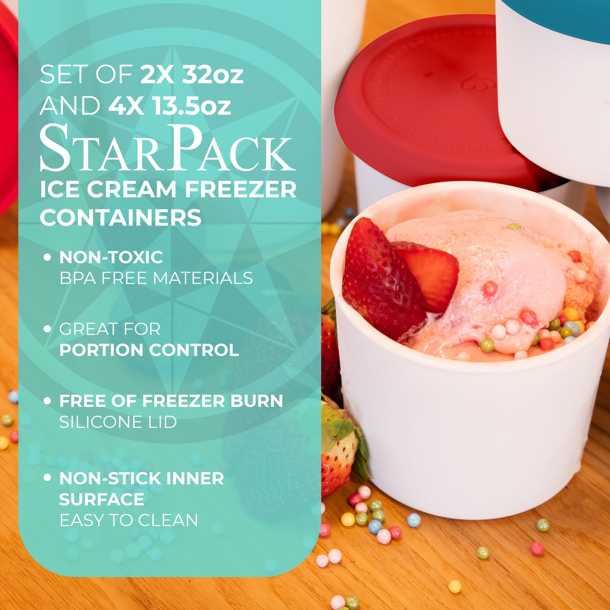 Starpack Ice Cream Containers For Homemade Ice Cream (6 Pcs) - Reusable Ice Cream Containers With Lids - Ice Cream Storage Conta