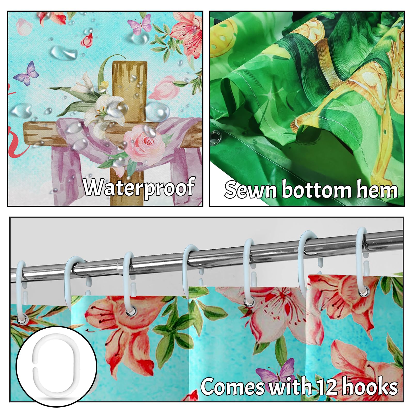 Lutto Easter Shower Curtain, Colorful Spring Shower Curtains For Bathroom, Easter Shower Curtains For Bathroom, Easter Spring Bu