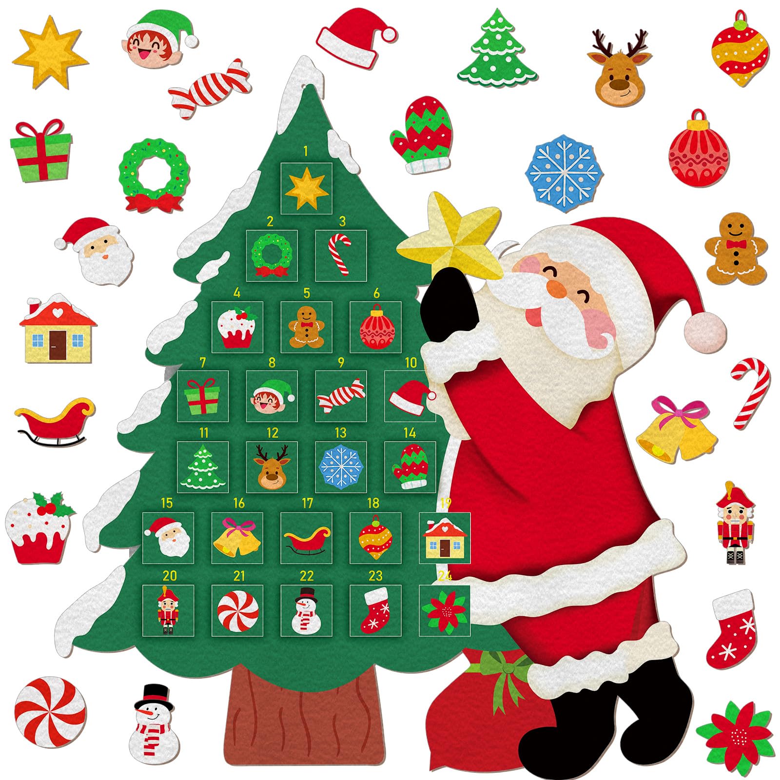 Watersay Christmas Tree Advent Calendar Felt Christmas Tree for Kids Countdown to Xmas with 24 Pockets Countdown Calendar Reusab