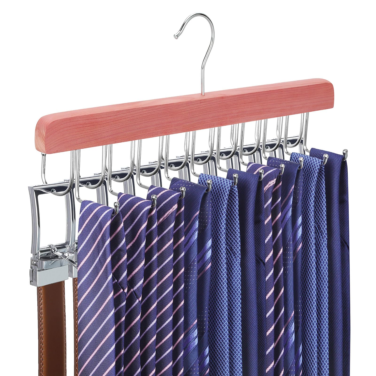 Topia Hanger Cedar 2 In 1 Belt Tie Hanger For Closet Max 30 Belts With 30 Ties Capacity, 20 Hooks Belt Tie Racks Hanger For Clos