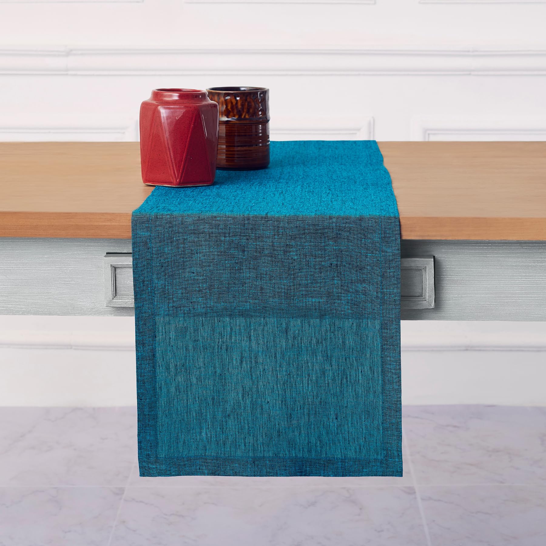 Solino Home Linen Table Runner 72 Inches Long - 100% Pure Linen Chambray Teal Dining Table Runner 14 X 72 Inch Ideal For Wedding