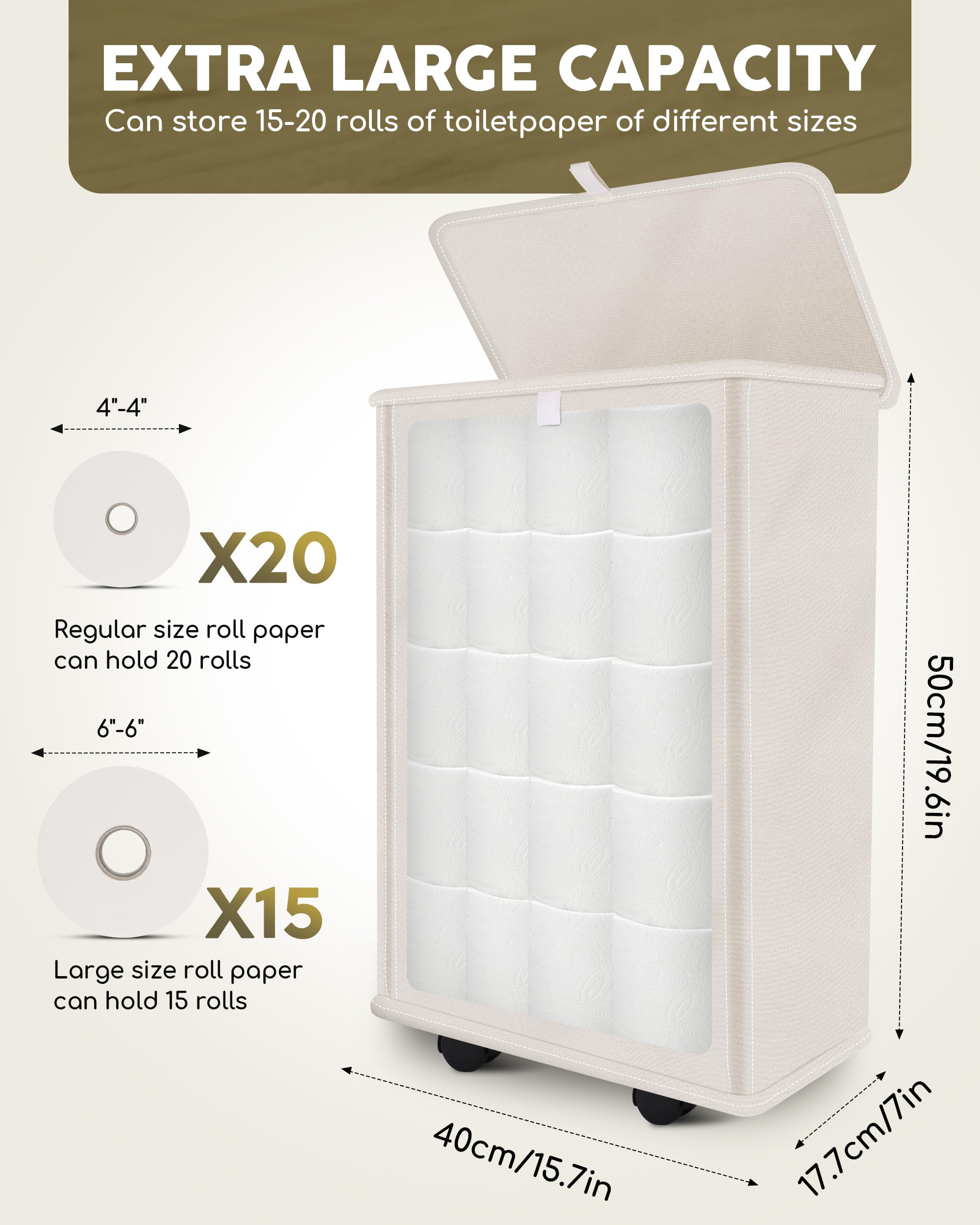 34 L Toilet Paper Organizer Basket, Toilet Paper Storage Can 20 Regular Rolls Or 15 Mega Rolls, Paper Basket With Lid And Handle