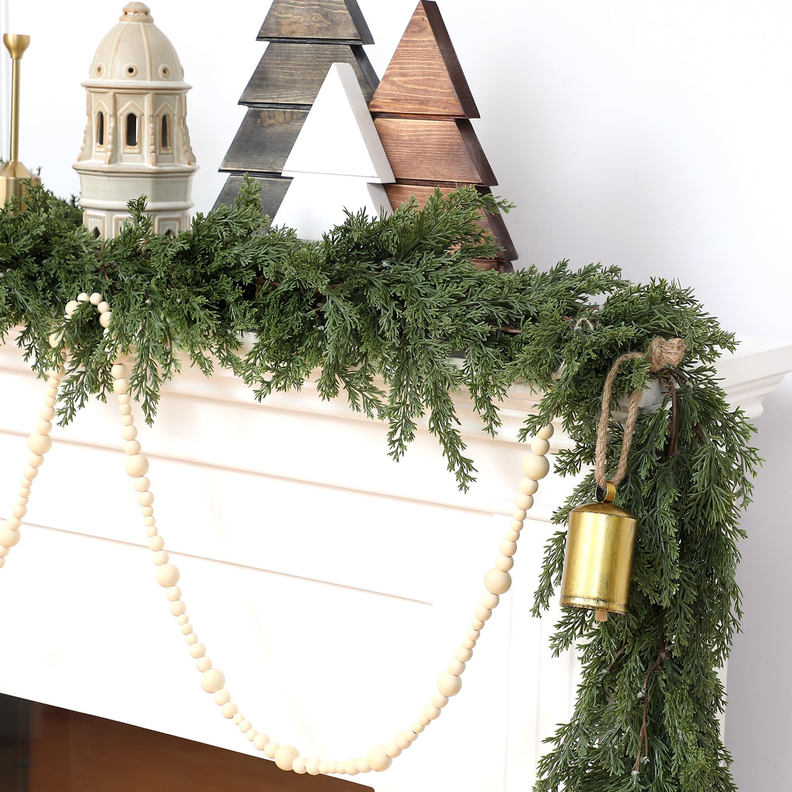 Jutom 2 Pcs 9 ft Thick Christmas Cedar Garland Artificial Realistic Soft and Flexible Full Faux Green Cedar Pine Garland for Hom