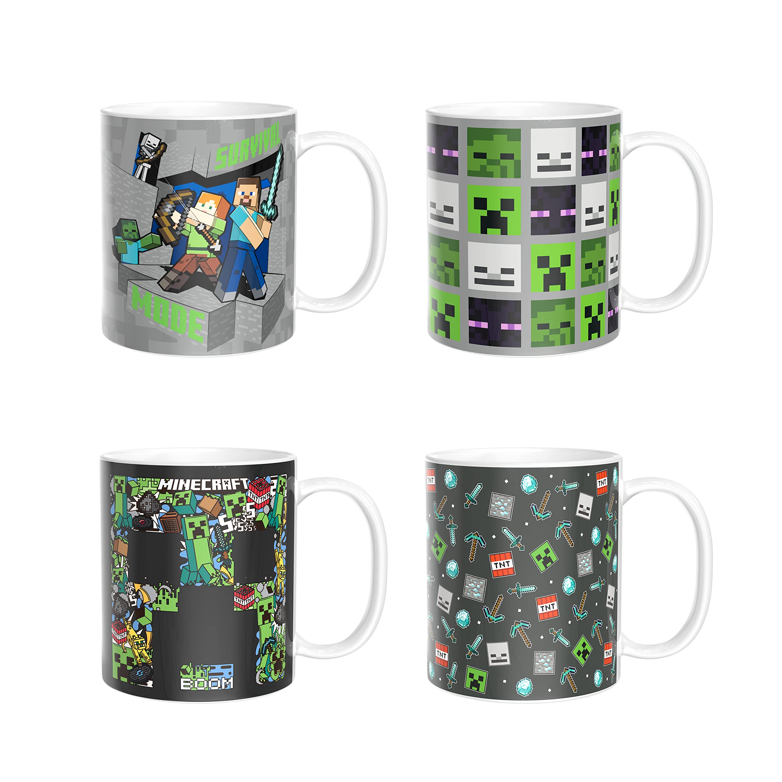 Zak Designs Minecraft Mug Unique Ceramic Coffee Cup Set, Can Coffee Mugs with Comfortable Handle for Gamer Gifts, Dishwasher and