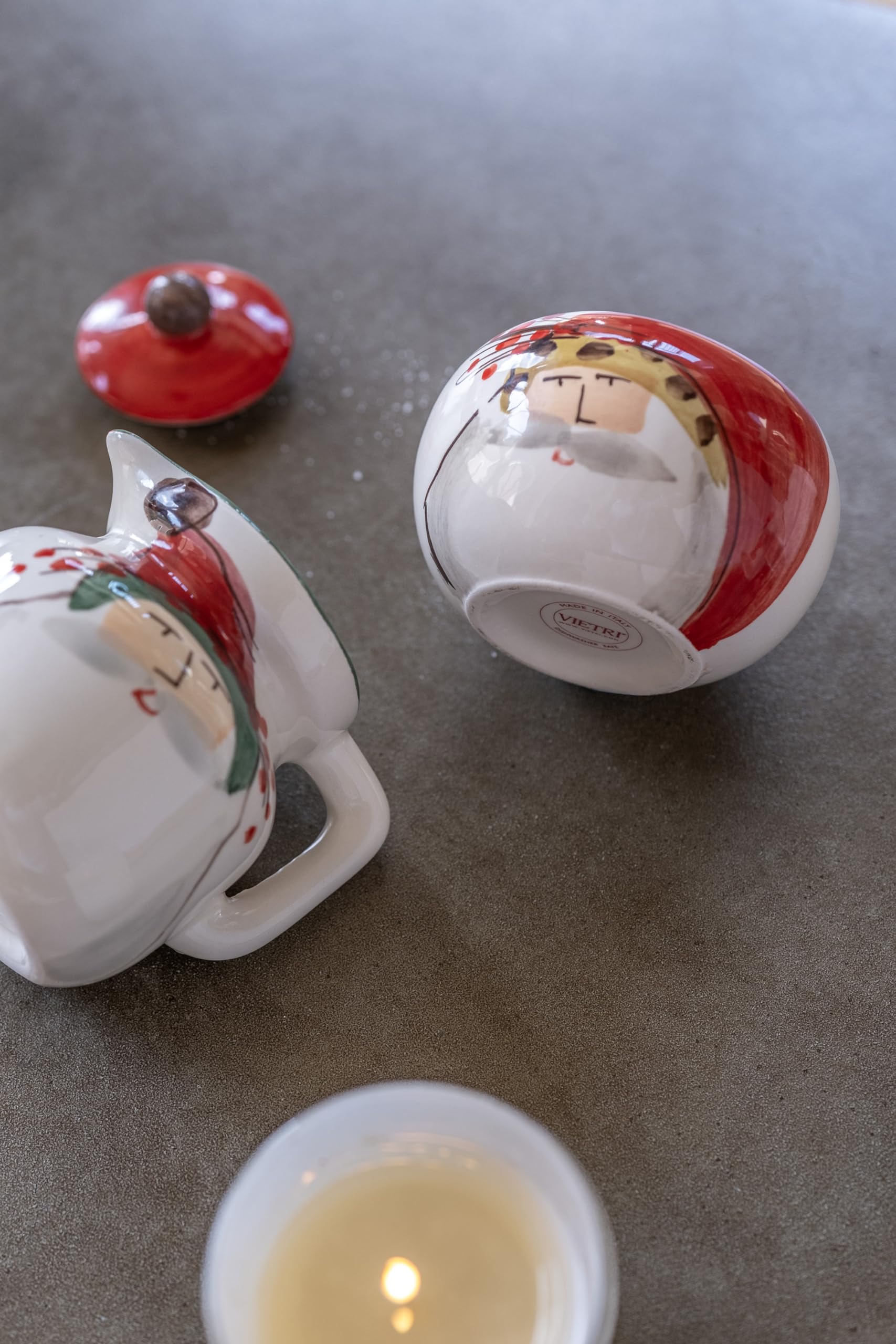 Vietri Old St. Nick Sugar Bowl With Lid, 4'' H Earthenware Coffee Bar Essentials, Cube/Packet Container, Multi-Color