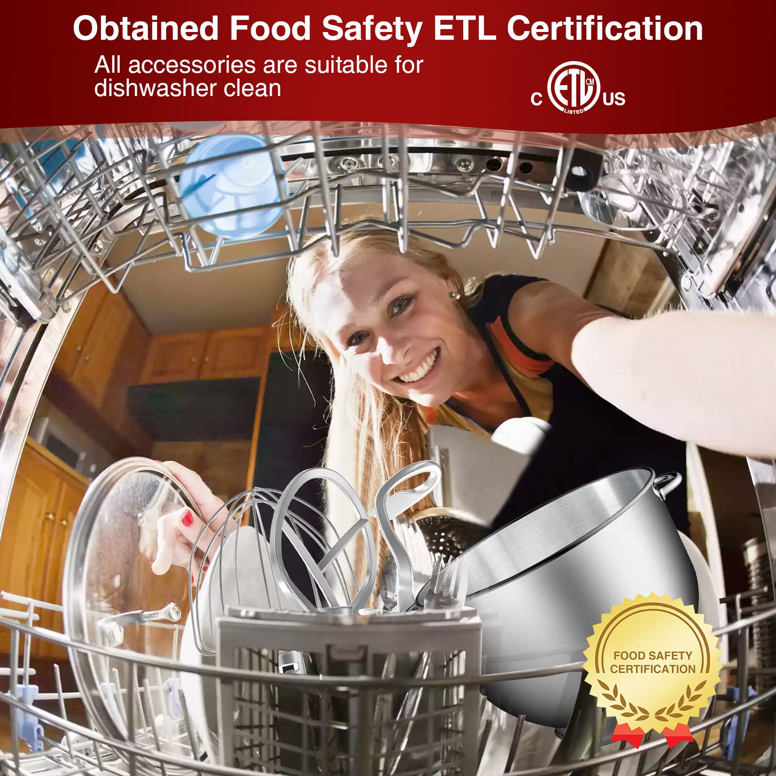 Kuccu Stand Food Mixer, 6.5 Qt 660W, 6-Speed Tilt-Head , Kitchen Electric Mixer With Stainless Steel Bowl,Dough Hook,Whisk, Beat