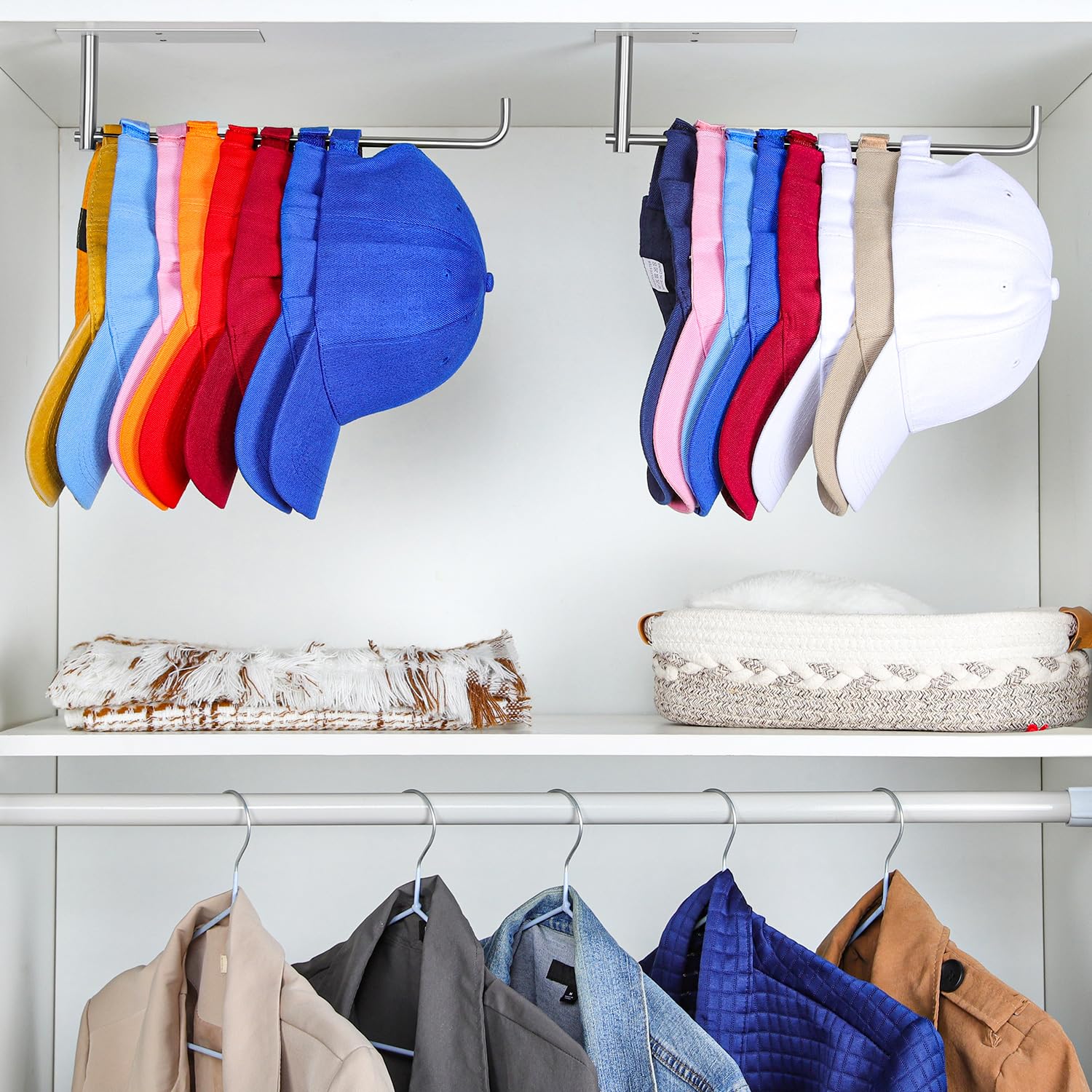 Daoun Baseball Hat Rack - 2-Pack Hat Organizer For Baseball Caps Adhesive Wall Hat Rack, Stainless Steel Hat Hanger Hat Holder F