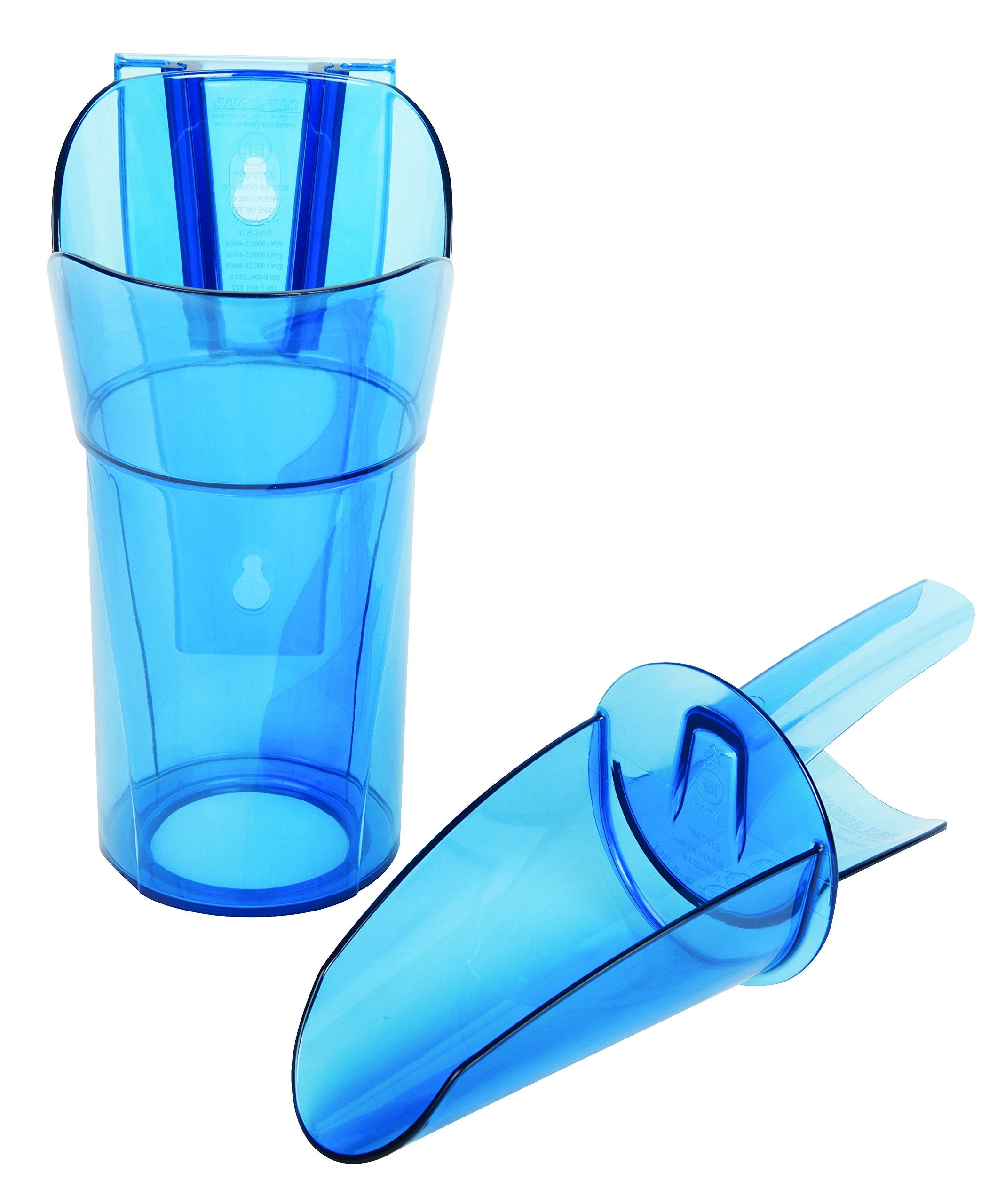 San Jamar Saf-T-Scoop Ice Scoop With Storage Caddy For Kitchens, Restaurants, And Fast Food, Plastic, 20 To 24 Ounces, Blue