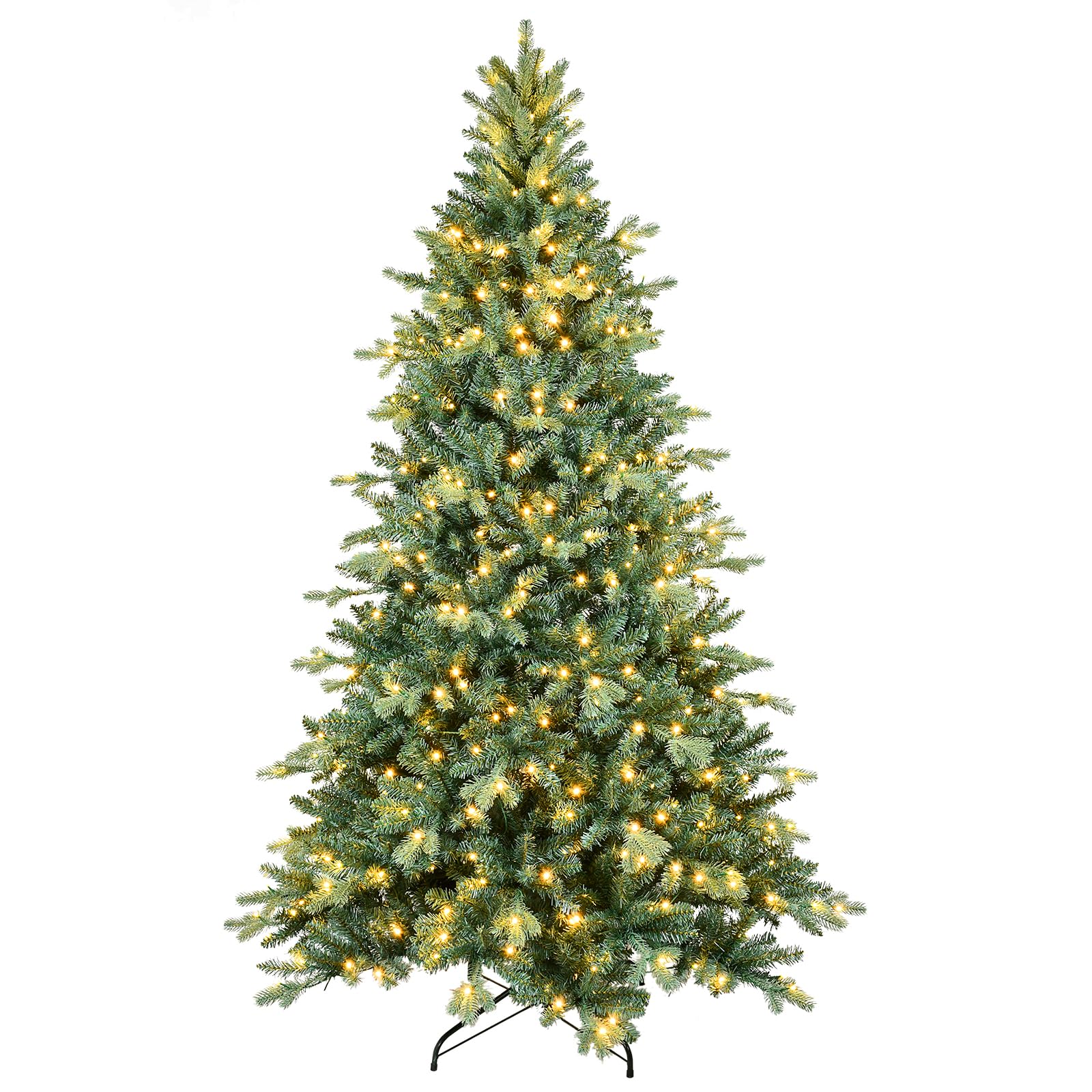 8ft Blue Spruce Artificial Christmas Tree Pre Lit with 750 Lights Hinged Branch Xmas Tree with Foldable Metal Tree Stand for Chr