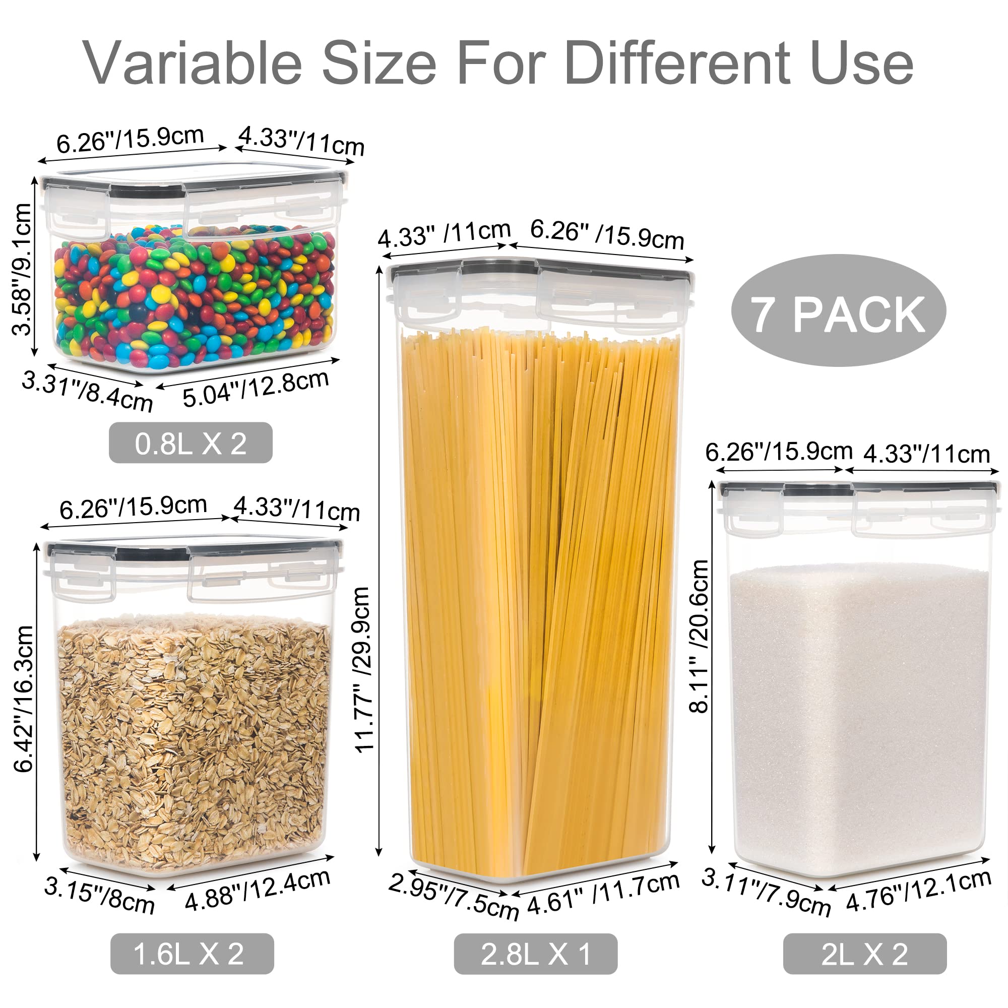 PANTRYSTAR Airtight Food Storage Containers With Lids  7 PCS BPA Free Kitchen Storage Containers for Spaghetti  Pasta  Dry Food Flour and Sugar  Plastic Canisters for Pantry Organization and Storage