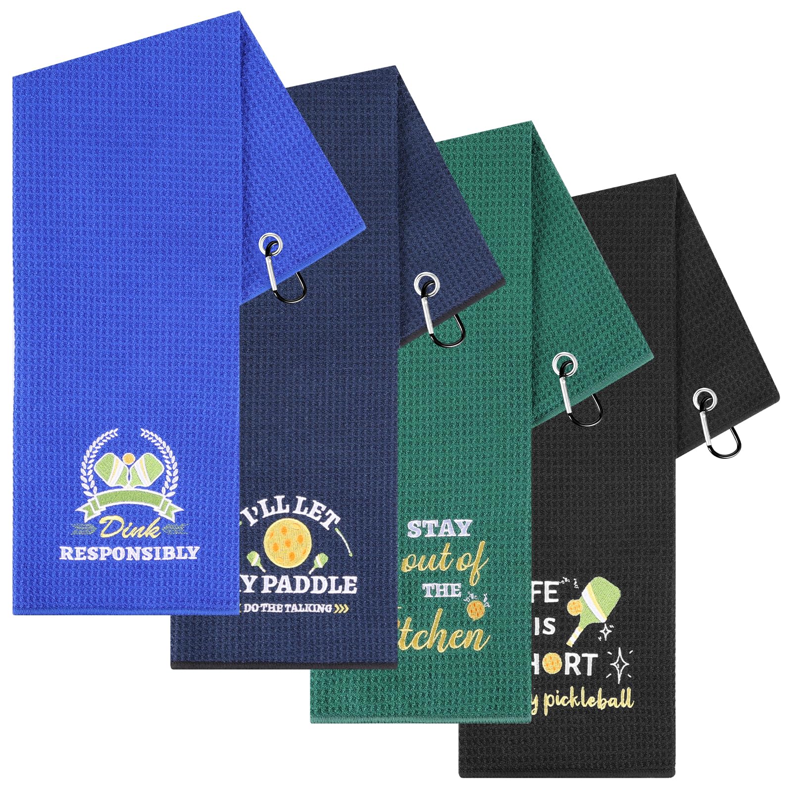4 Pcs Funny Pickleball Towel Athletic Towels with Grommet Absorbent Embroidered Pickleball Gifts for Men Dinkball Towels Tennis 
