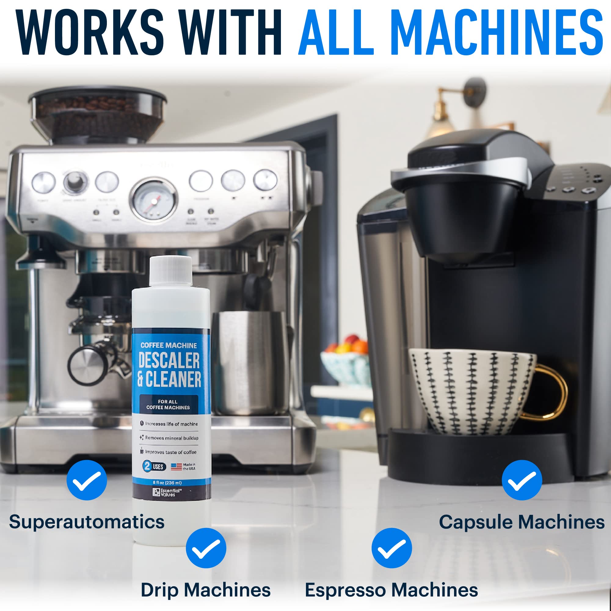 Descaling Solution (8 Uses) Coffee Machine Descaler Cleaner | Compatible with Breville Keurig Nespresso Delonghi & More | Liquid To Descale Automatic Coffee Makers & Espresso Machines