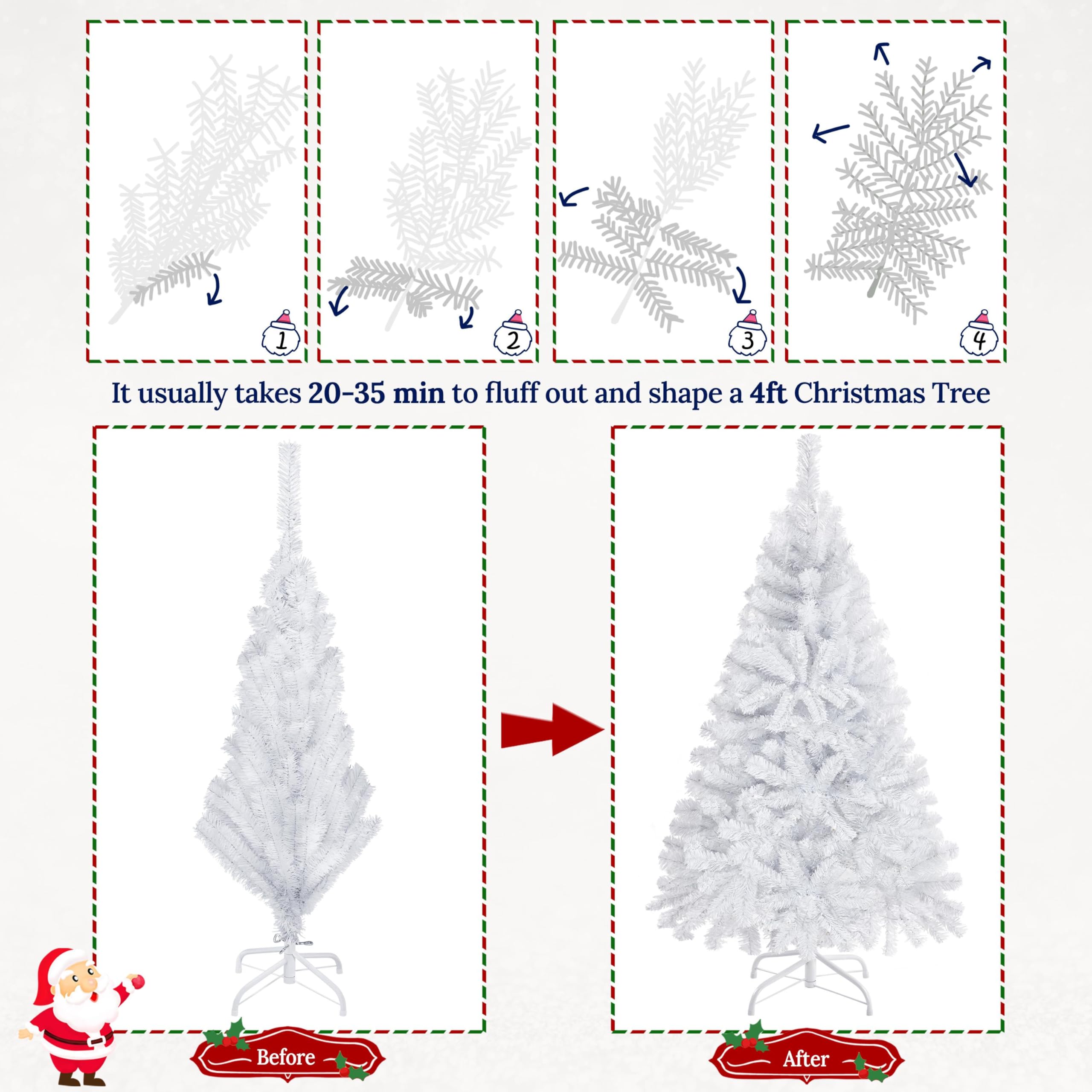 Yaheetech 4ft Pre-lit Spruce Artificial Hinged Christmas Pine Tree Prelighted Xmas Tree for Home Party Holiday Decoration with 7