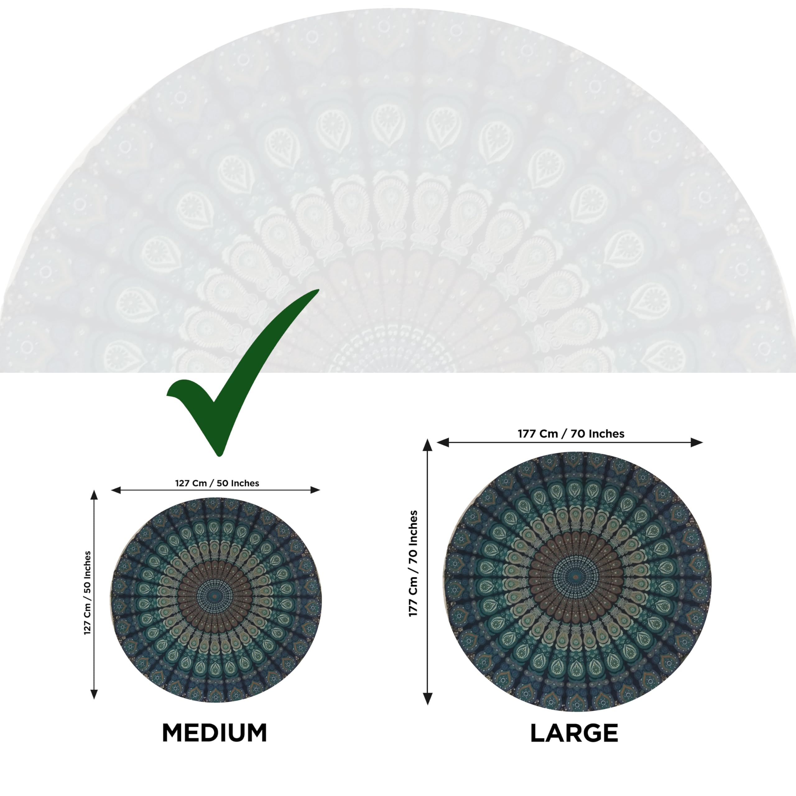 Raajsee Round Beach Tapestry Turquoise Mandala Throw/Boho Hippie Beach Blanket Roundie/Indian Cotton Bohemian Large Round Table