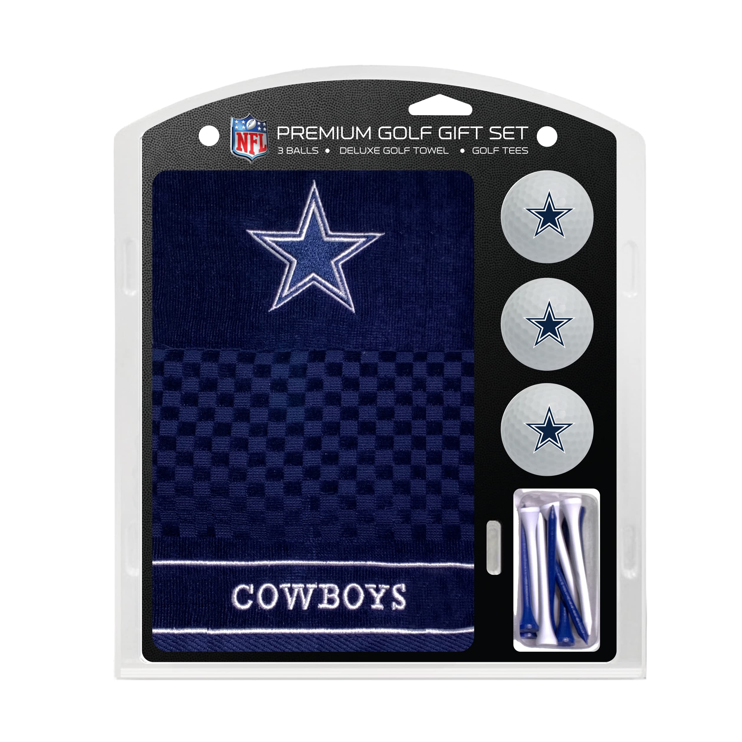 Team Golf Nfl Dallas Cowboys Gift Set: Embroidered Golf Towel, 3 Golf Balls, And 14 Golf Tees 2-3/4'' Regulation, Tri-Fold Towel