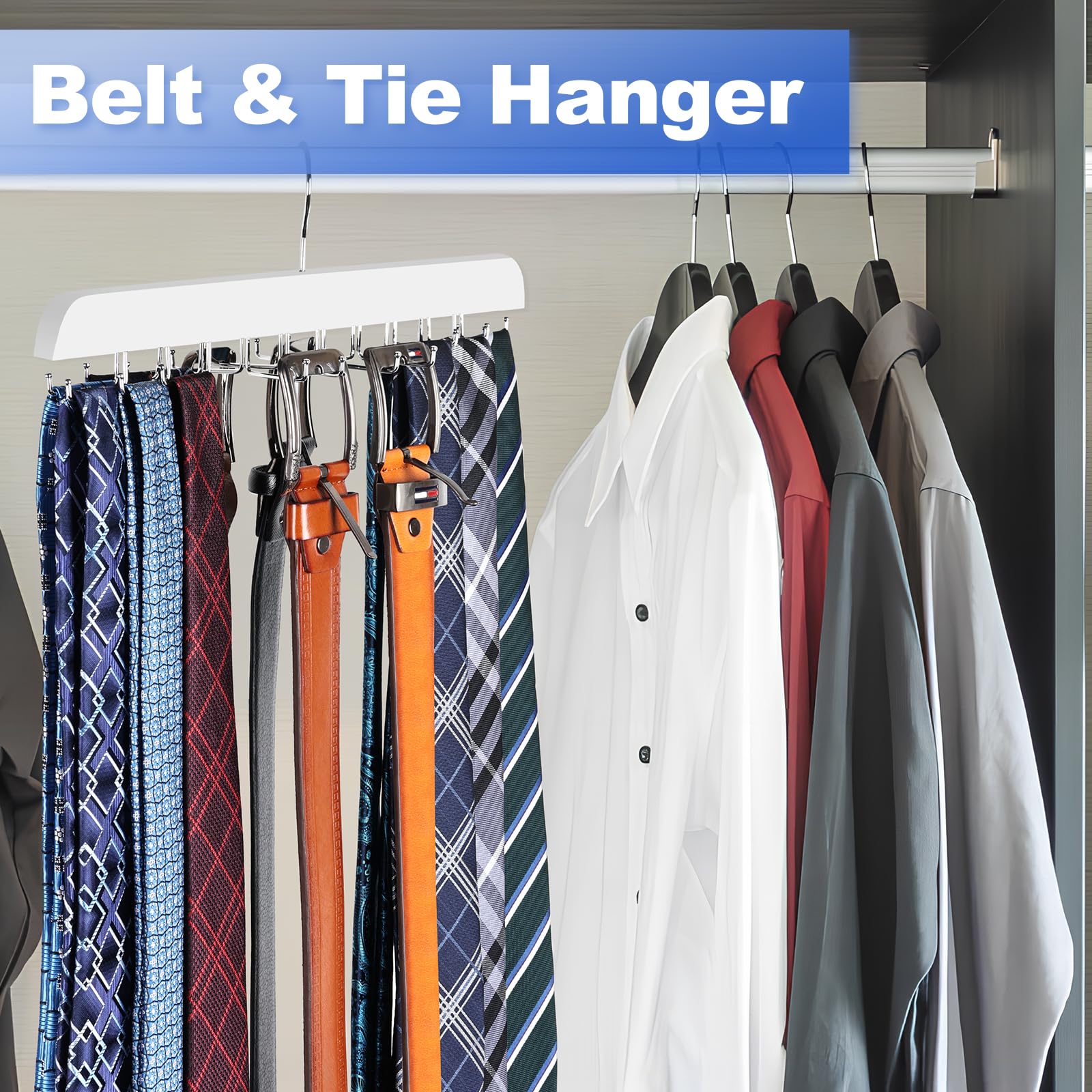 Resovo Upgraded Tie Rack Hanger With 20 Foldable Metal Hooks, Space Saving Necktie Organizer For Men - Large Capacity Tie And Be