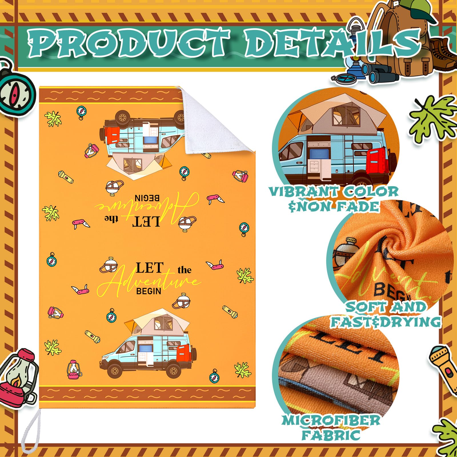 Boyiee Set of 6 Camping Kitchen Towels Absorbent Dishcloths Bonfire Tent Car Tea Towels 24 x 16 Inches with Funny Sayings Novelt