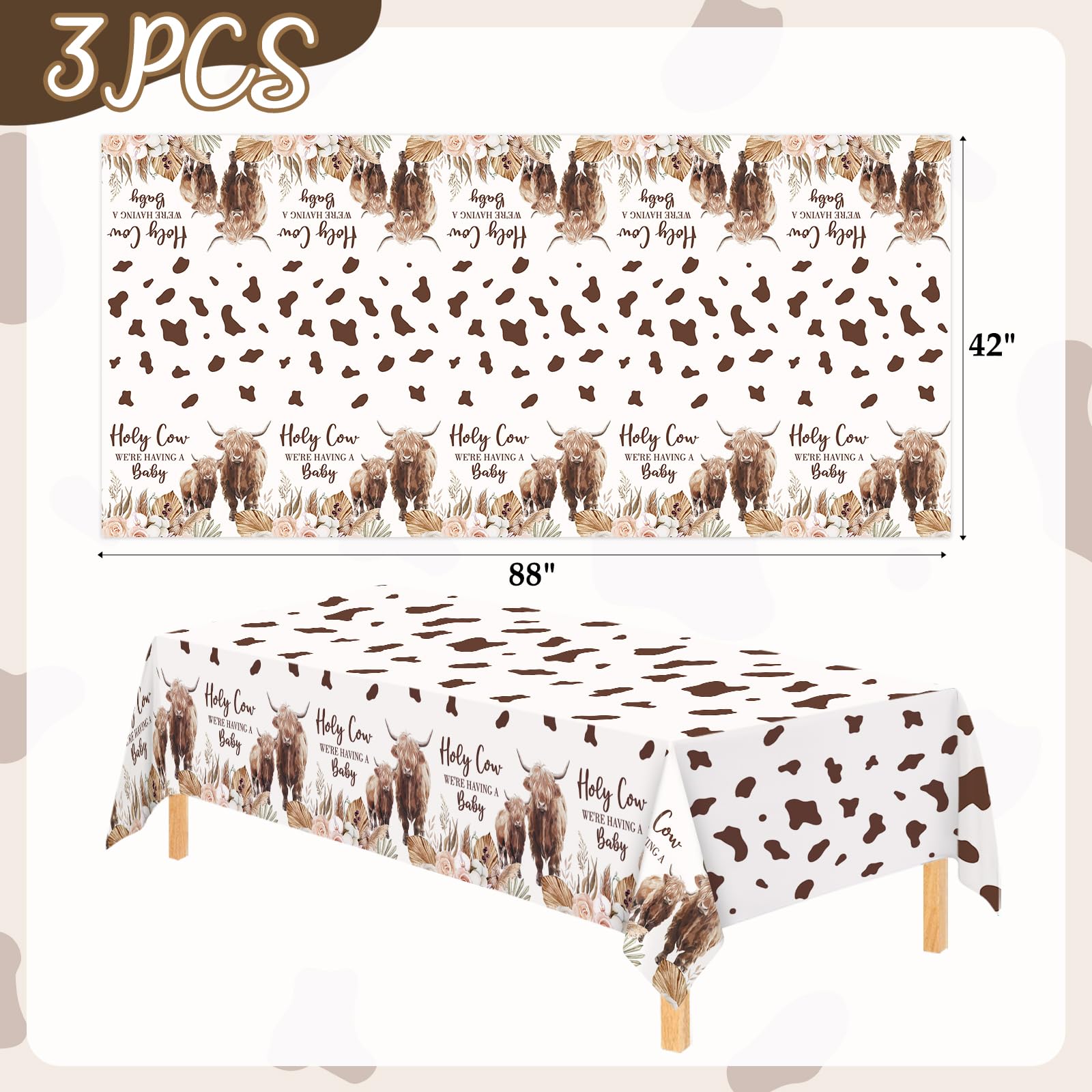 Nefelibata Highland Cows Table Cover Western Baby Shower Tablecloths Mom To Be Farm Cattle Party Supplies Gender Revealed Decora