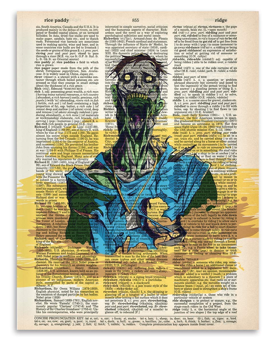 Upcycled Dictionary Art - Zombie Rage - Classic Home And Room Decor, Witch And Halloween Decorations, Zombie Horror House Displa