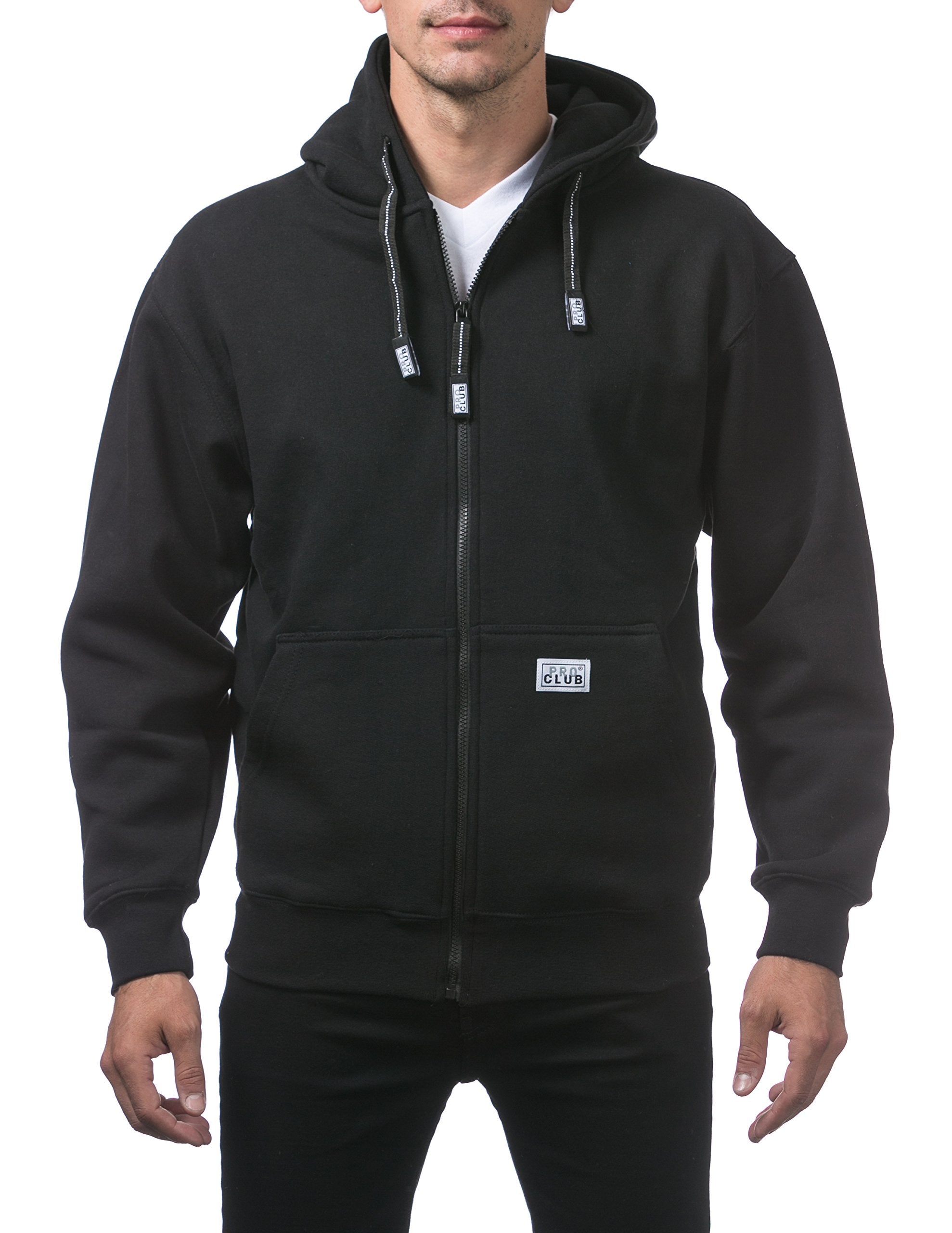 Pro Club Mens Heavyweight Full Zip Fleece Hoodie, Black, Large