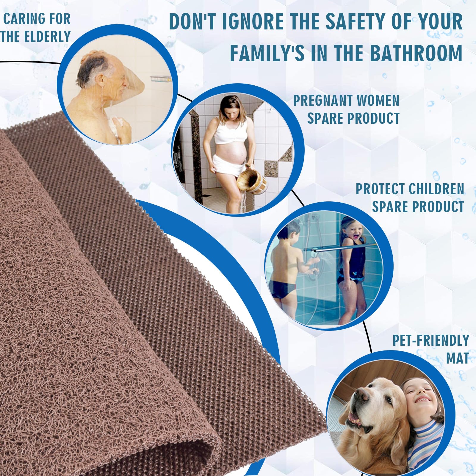 Extra Large Shower Mats Non Slip, 17.1  59 Inch, Pvc Loofah Bathroom Mats, Loofah Mats For Shower And Bathroom, Quick Drying, Br