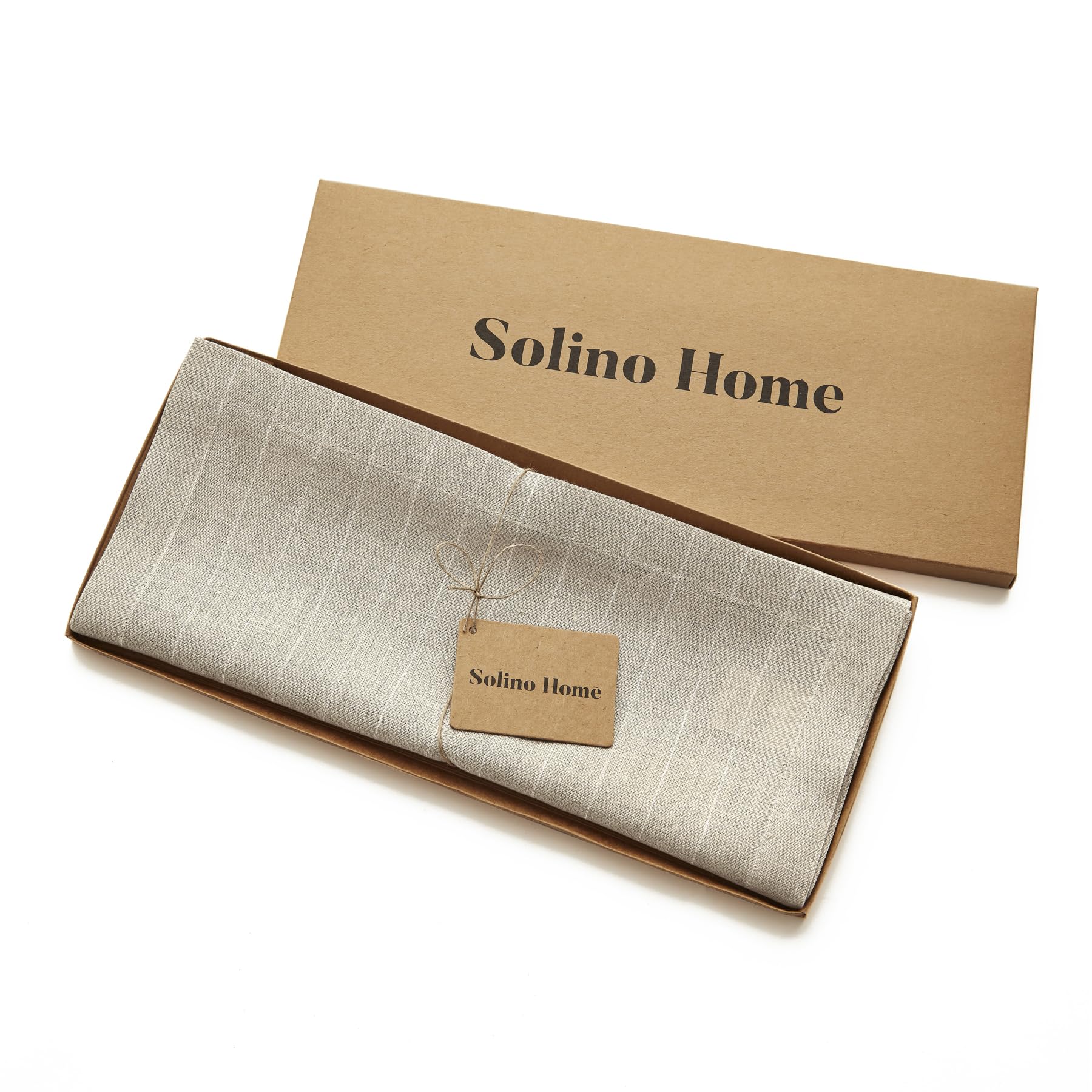 Solino Home Pinstripe Linen Natural And White Table Runner 108 Inches Long - 100% Pure Linen Dining Table Runner 18 X 108 Inch I