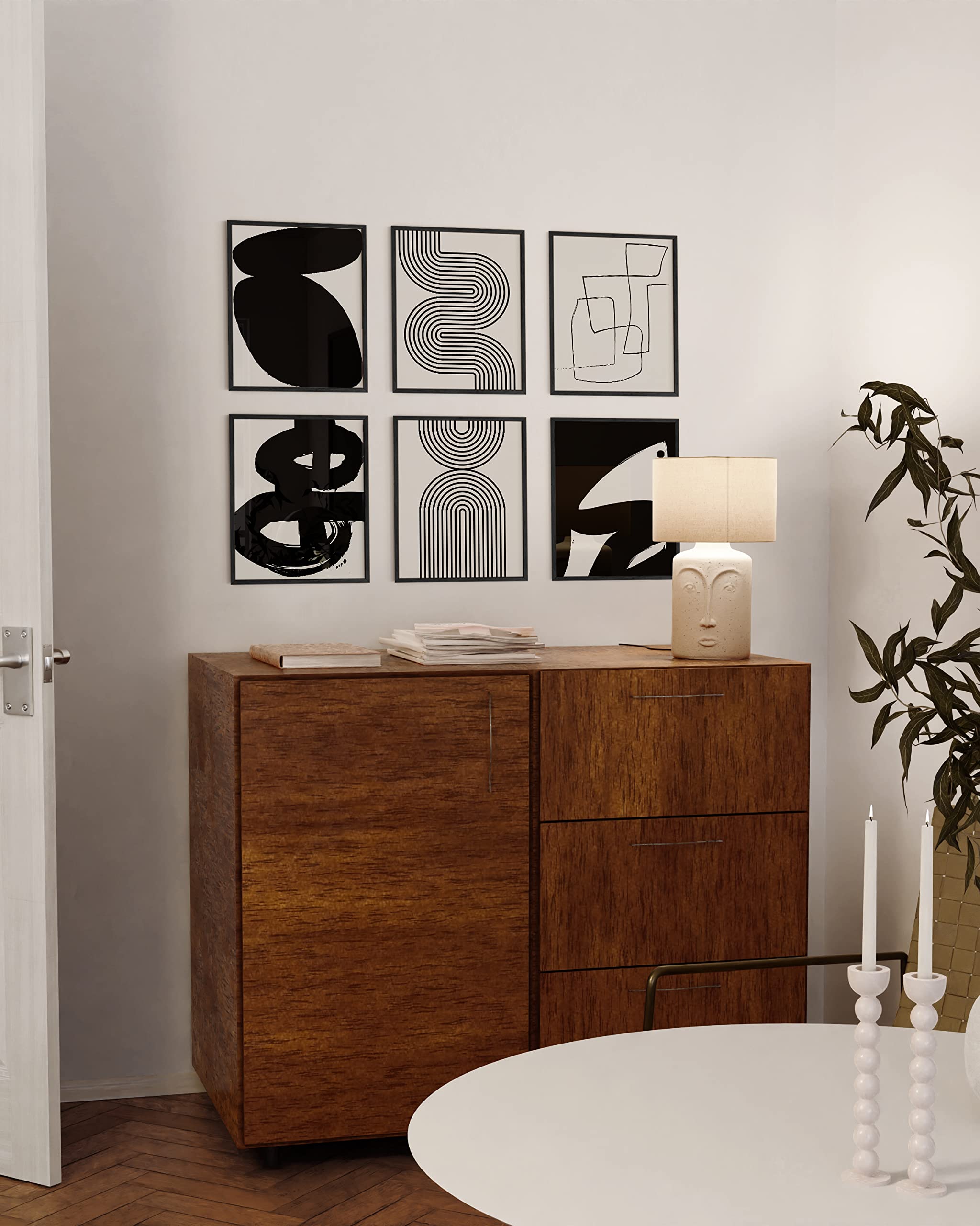 Haus And Hues Black Abstract Painting Aesthetic - Set Of 6, Modern Abstract, Black And Gray, One Line Abstract Art, Geometric Pr