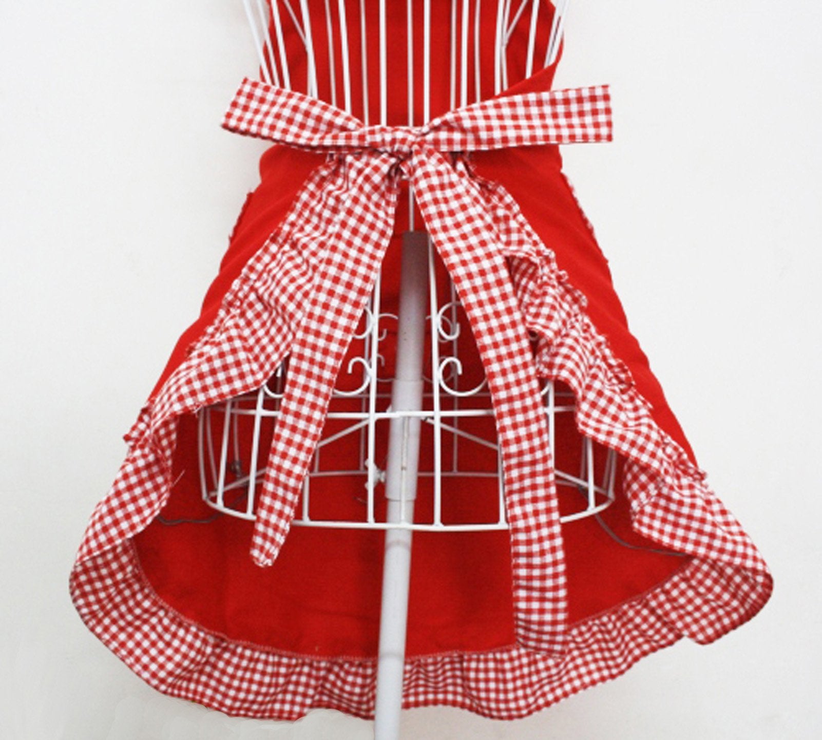 Hyzrz Cotton Red Apron for Women & Girls, Vintage Style with Pockets, One Size, Model Apron-Women-003