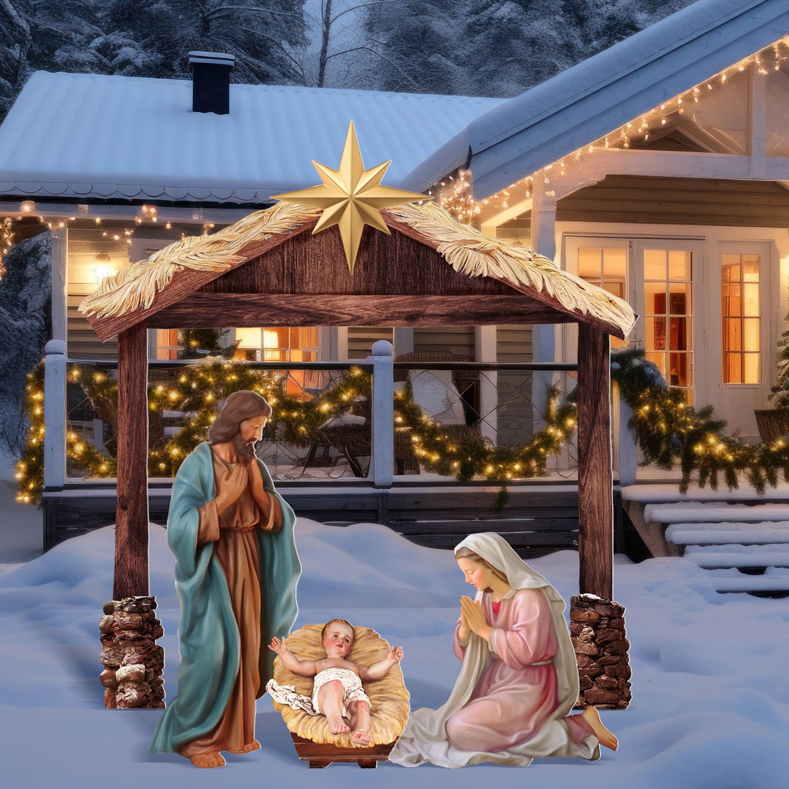 Cinnvoice 4 Pcs Large Christmas Nativity Scene Outdoor 45   Holy Family Jesus Joseph Mary Sheep Outdoor Yard Decoration Weatherp
