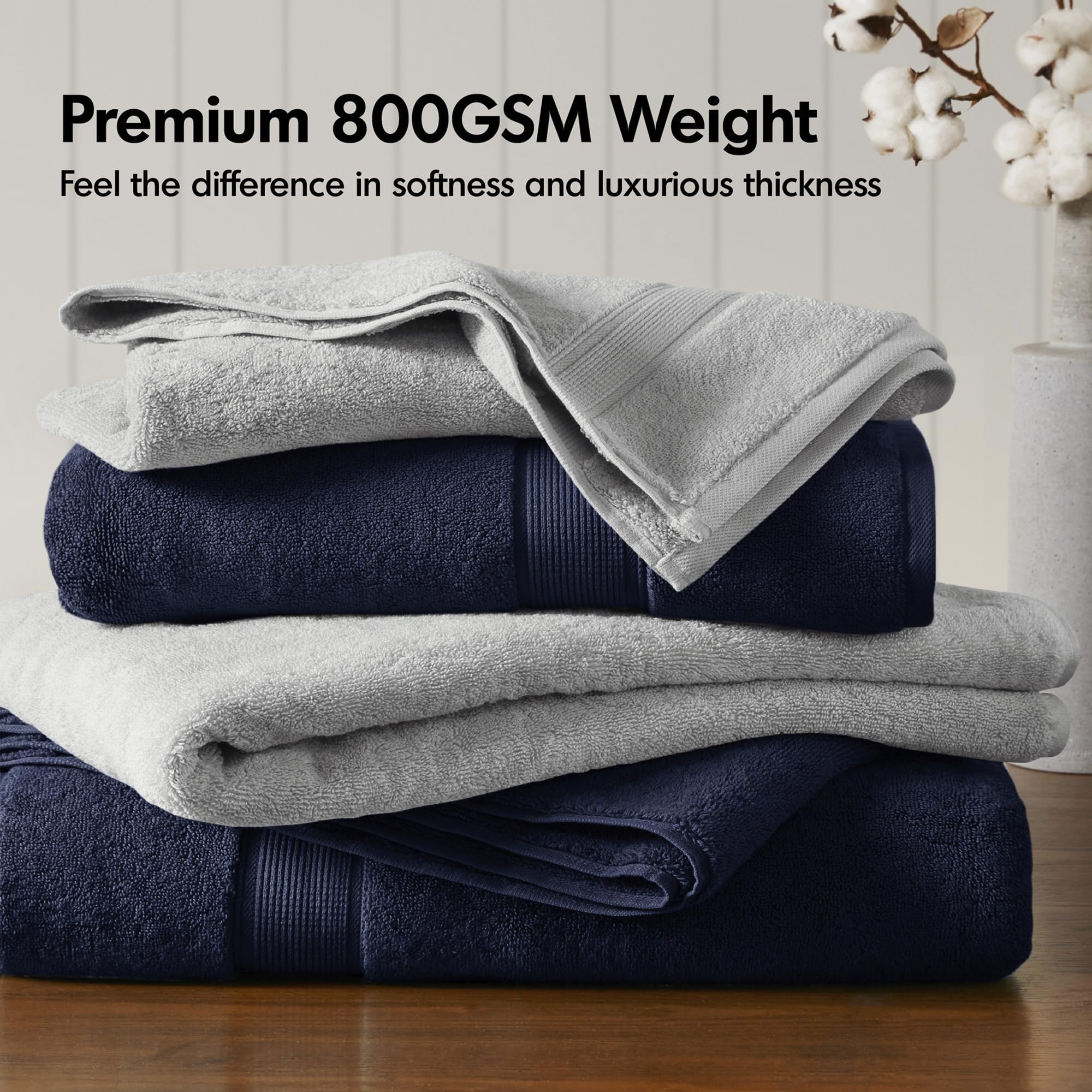MADISON PARK SIGNATURE 800GSM 100% Cotton Luxurious Bath Towel Set Highly Absorbent  Quick Dry  Hotel & Spa Quality for Bathroom  Multi-Sizes  Silver 8 Piece