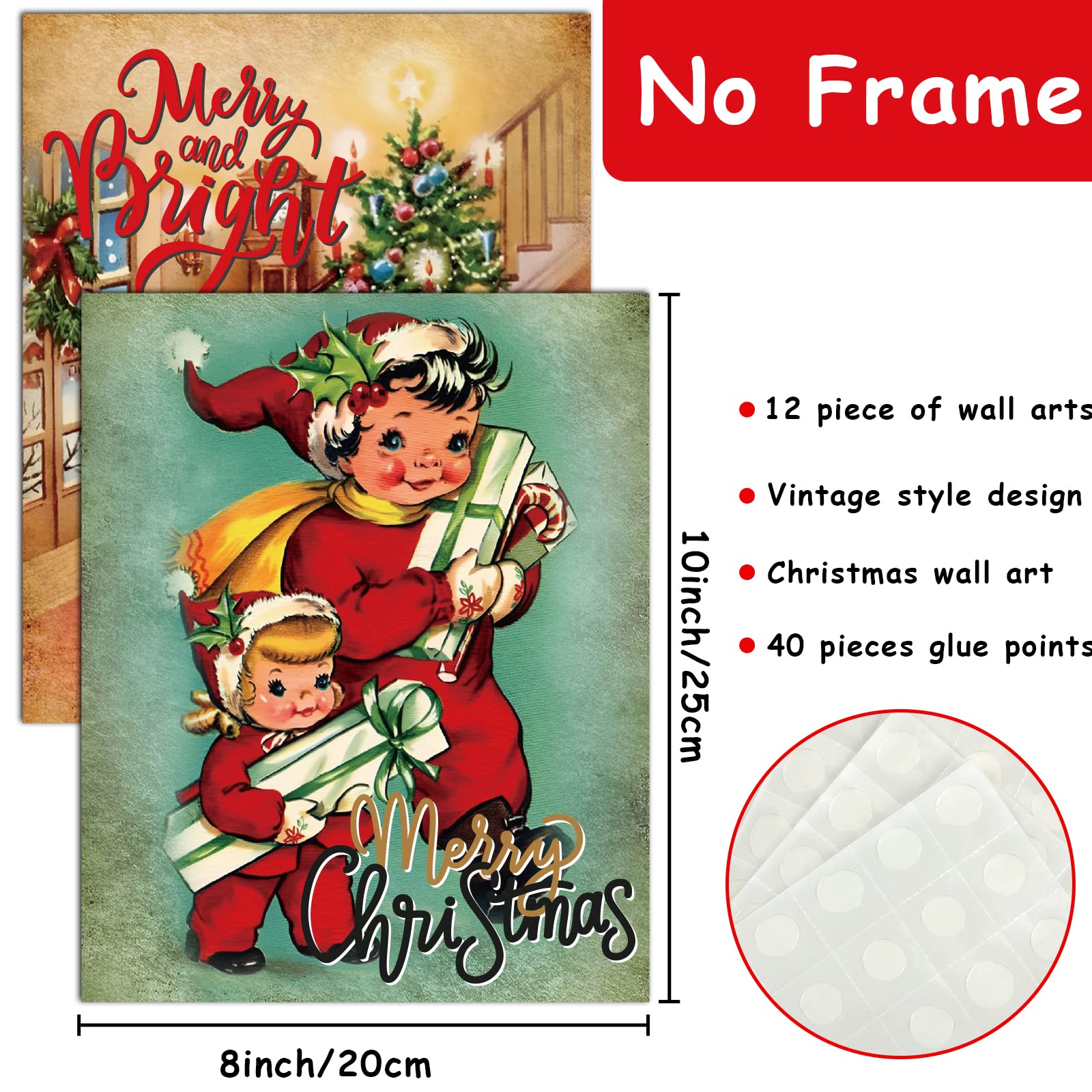 12 Pcs Christmas Wall Art Vintage Xmas Wall Picture Decor Holiday Santa Snowman Girl Retro Art Poster For Modern Family Home Liv