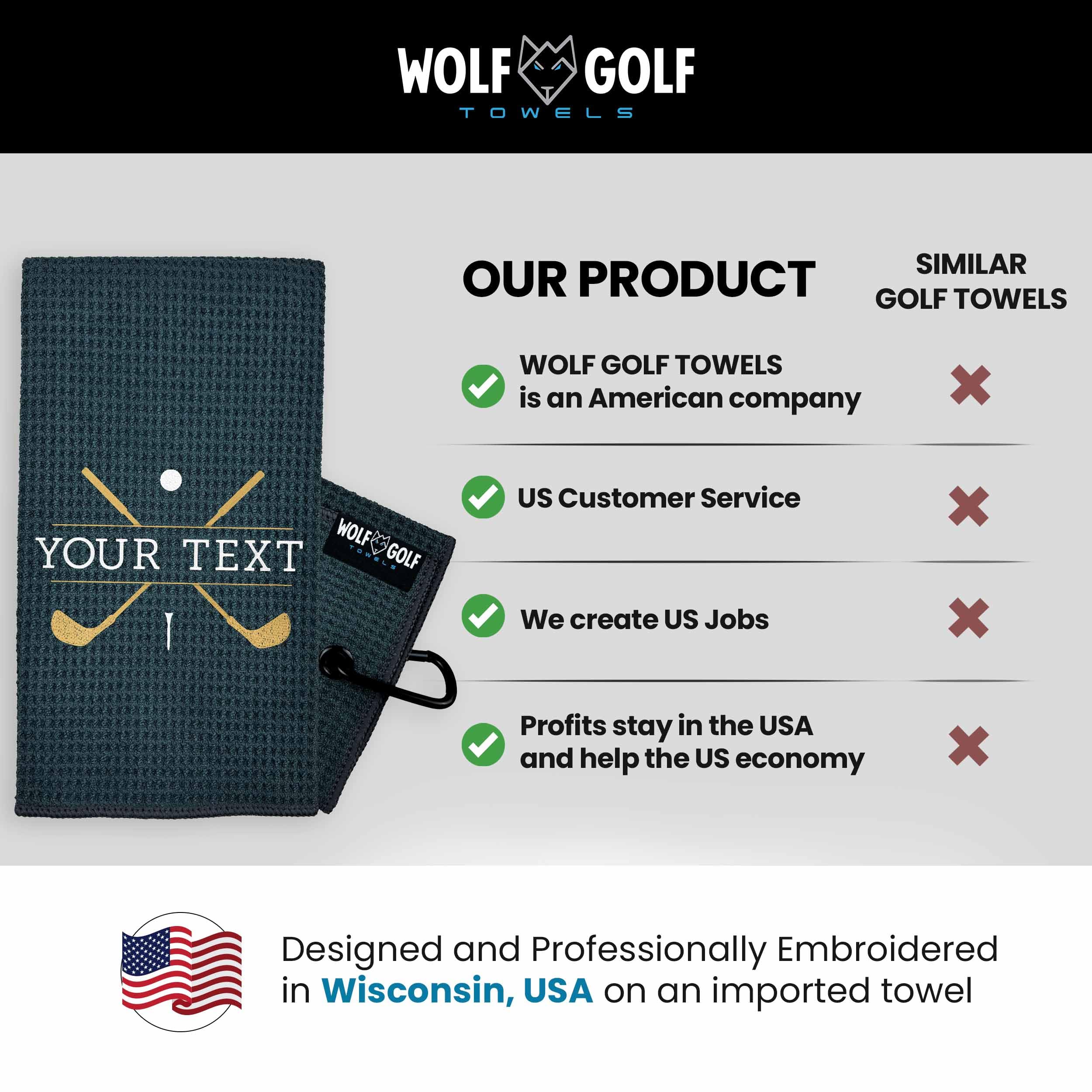 Wolf Golf Towels - Custom Golf Towel - Embroidered Golf Towels for Golf Bags with Clip - Personalized Golf Towel for Golf Bags for Men - Golf Gifts for Men