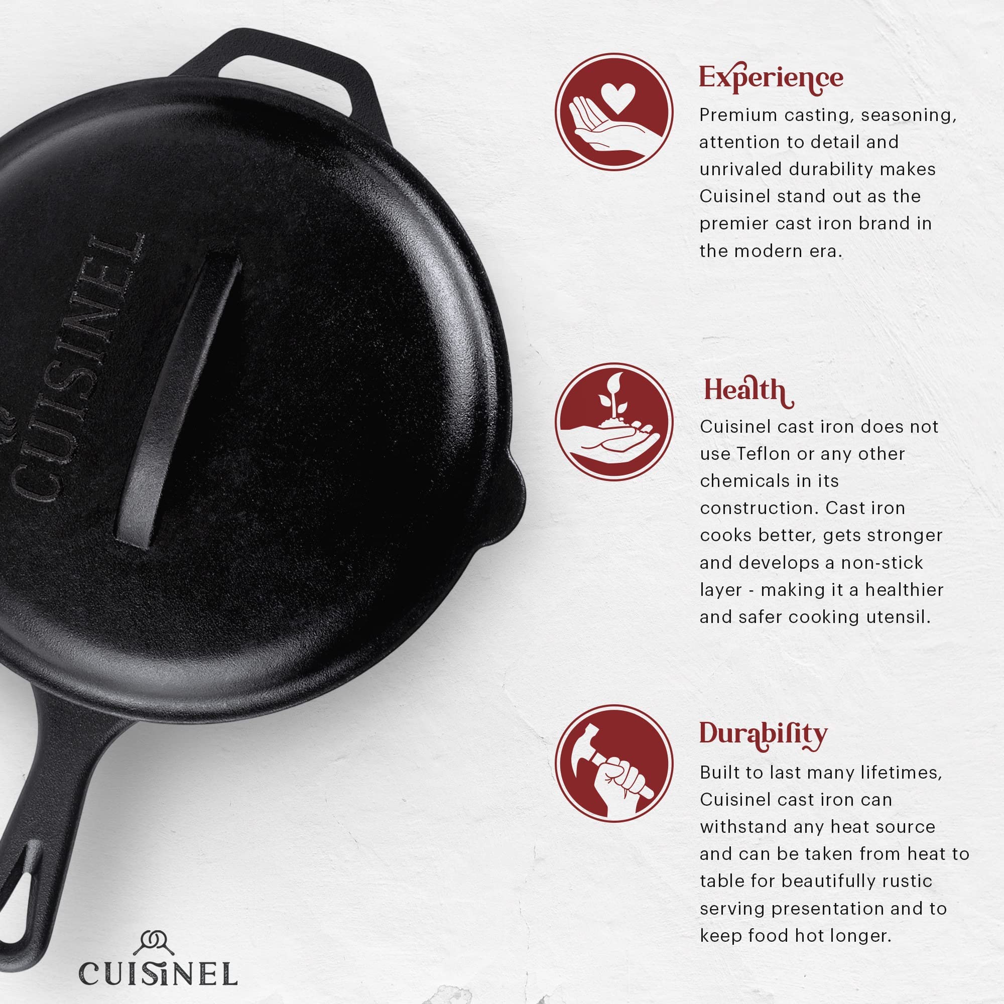 Cuisinel Cast Iron Skillets Set With Lids - 8''+10''+12''-Inch Pre-Seasoned Covered Frying Pan Set + Silicone Handle And Lid Hol