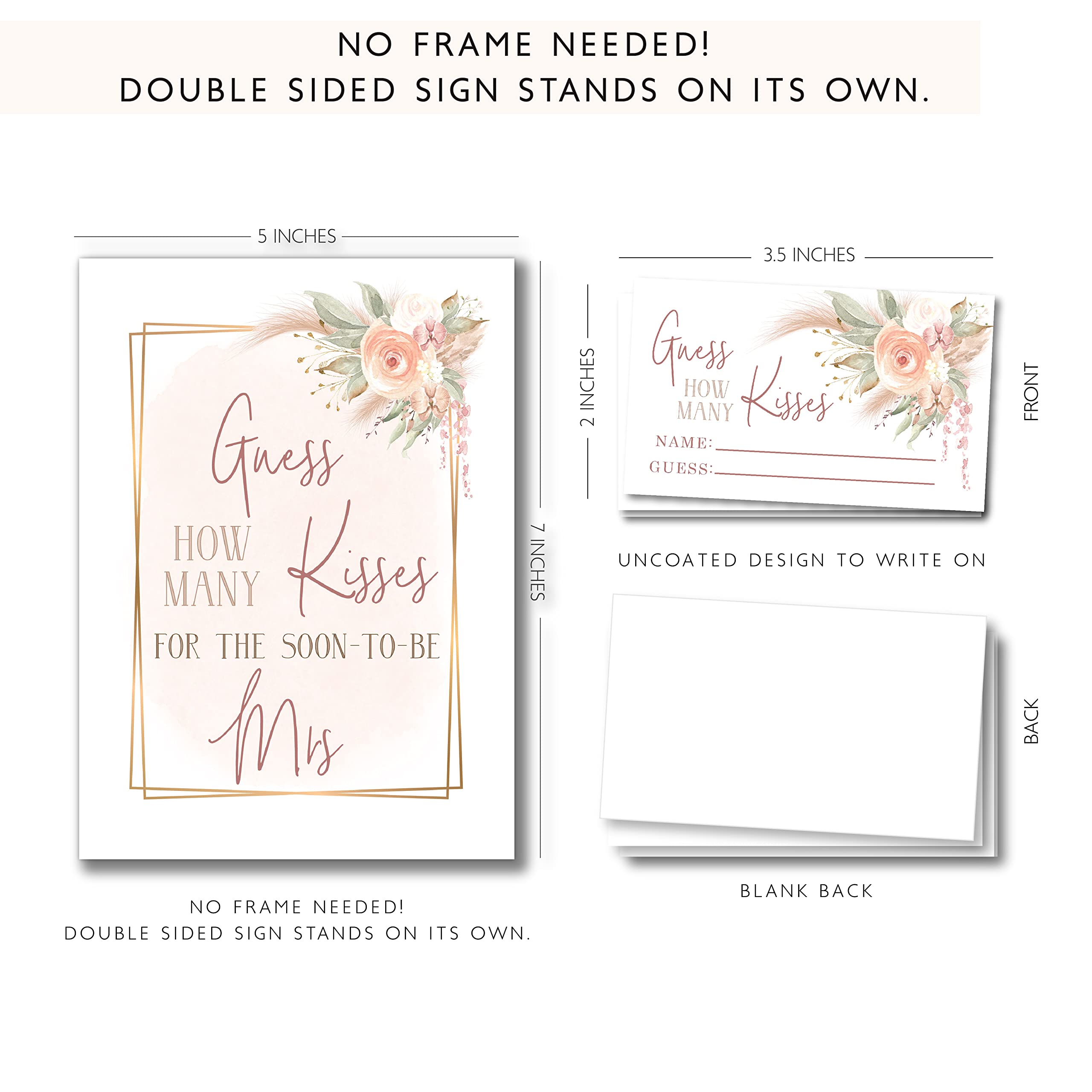 Your Main Event Prints Boho Pink Gold Pompas Grass How Many Kisses Game Sign And Cards Great For Bridal Showers And Weddings, Fl