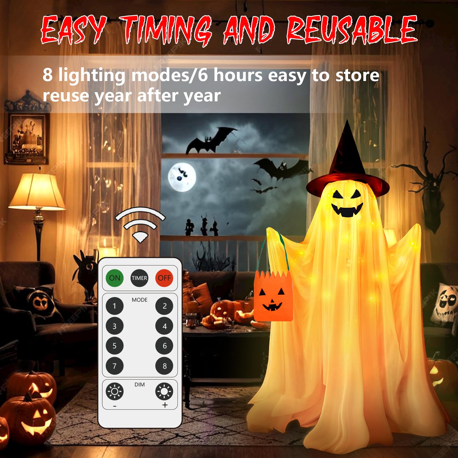 Halloween Decorations Outdoor Indoor- 2 Packs Large Light Up Ghost, Standing Ghost Decor with Weight Bags, 8 Modes Remote Ghost