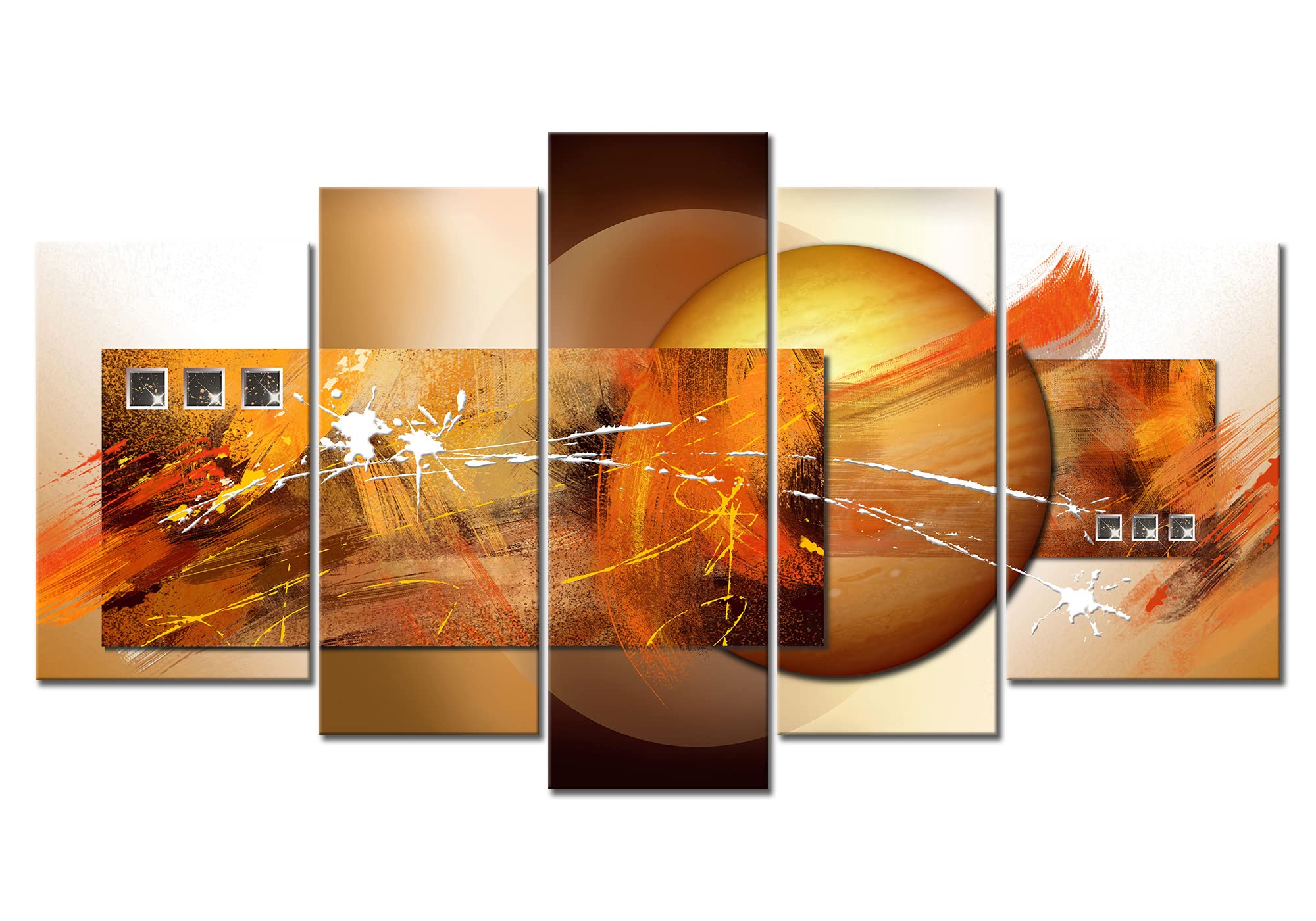 Novup Large Abstract Orange Wall Art, 5 Piece Modern Painting Canvas Print - Contemporary Artwork Picture For Living Room Bedroo