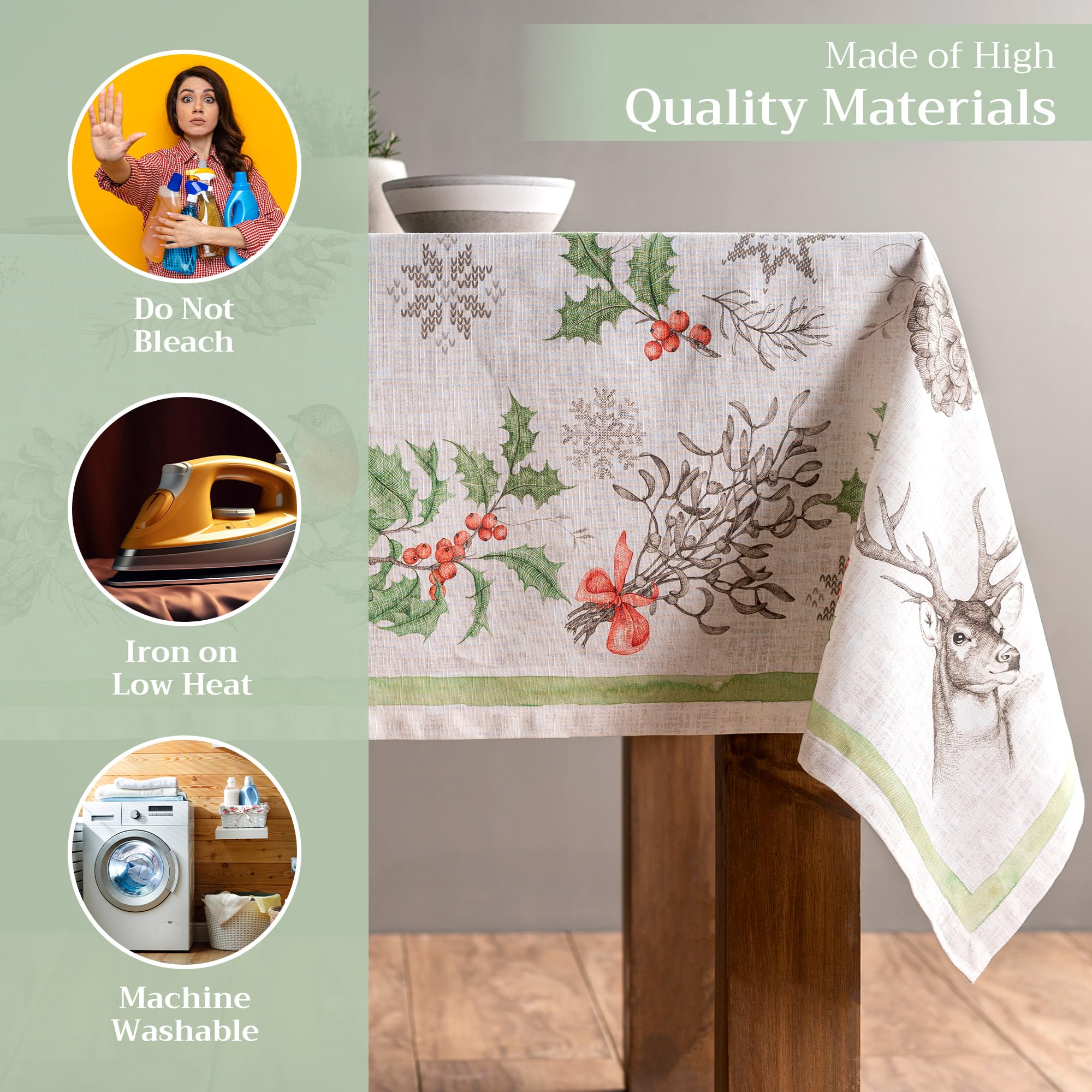Maison D' Hermine 100% Cotton Table Cover - 60''X60'' Square Decorative Tablecloth - Washable Tablecloths For Dining, Home, Farm