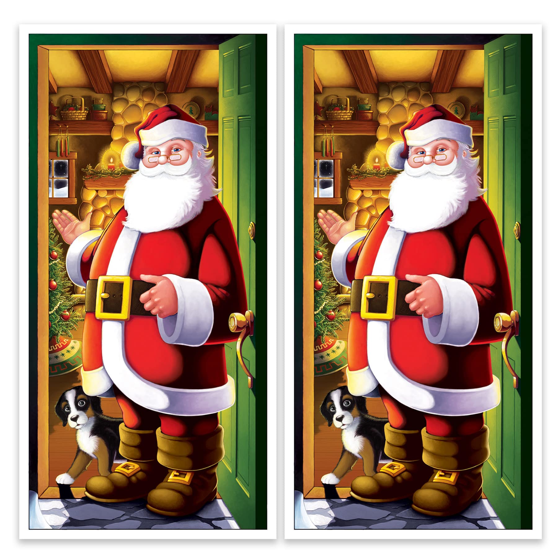 Beistle Santa Claus Door Covers, 5 x 30   , 2 Pieces - Plastic for Indoor & Outdoor Use, St Nick Print - Easily Display - Christ