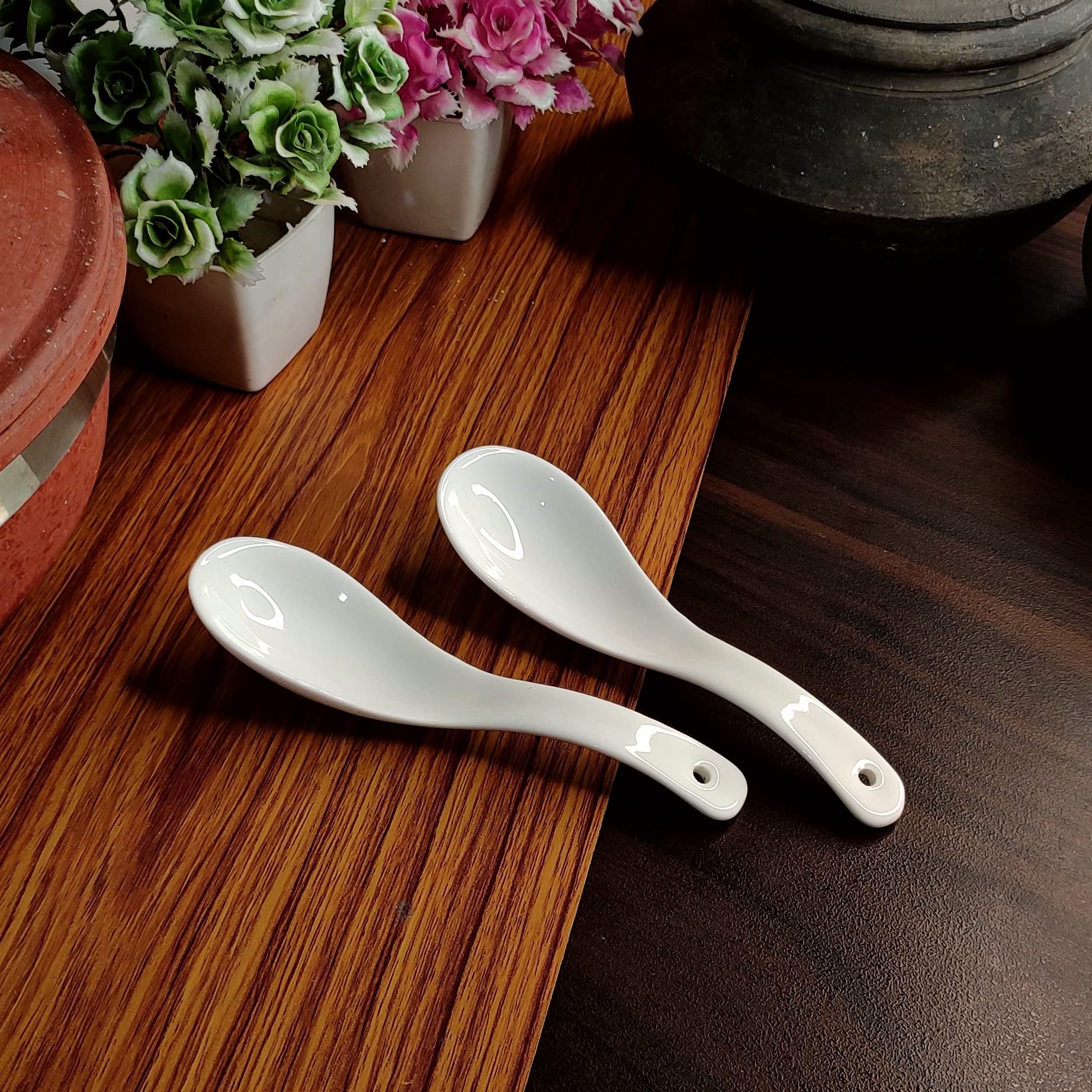 Vemlons Soup Spoon/Soup Spoons Ceramic Soup Spoon/Soup Spoon Set of 6 Pure Ceramic White Color Microwave Safe 15 cm Soup Spoons