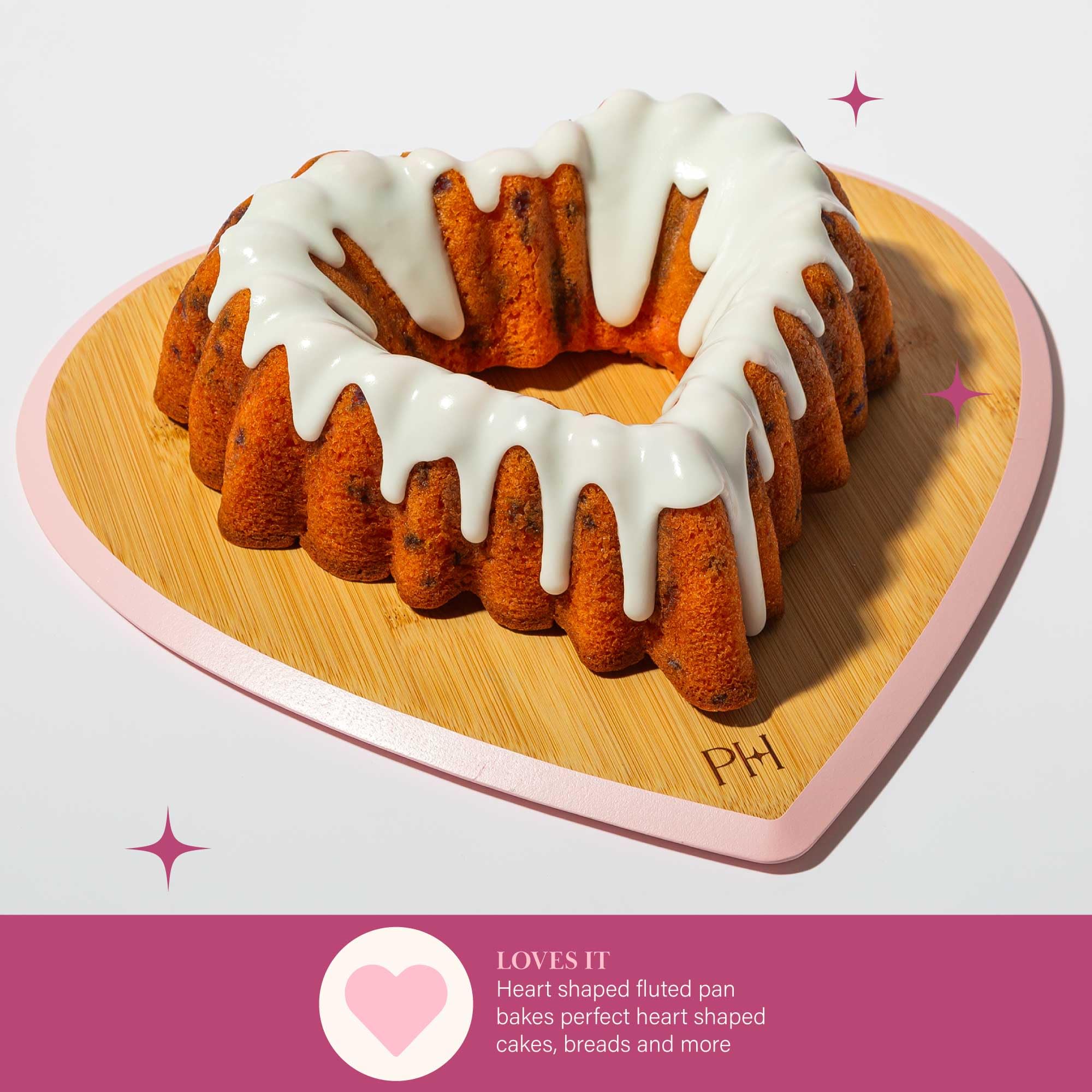 Paris Hilton Heart Shaped Fluted Cake Pan, Cast Aluminum With Clean Ceramic Nonstick Bakeware, Dishwasher Safe, Made Without Pfa