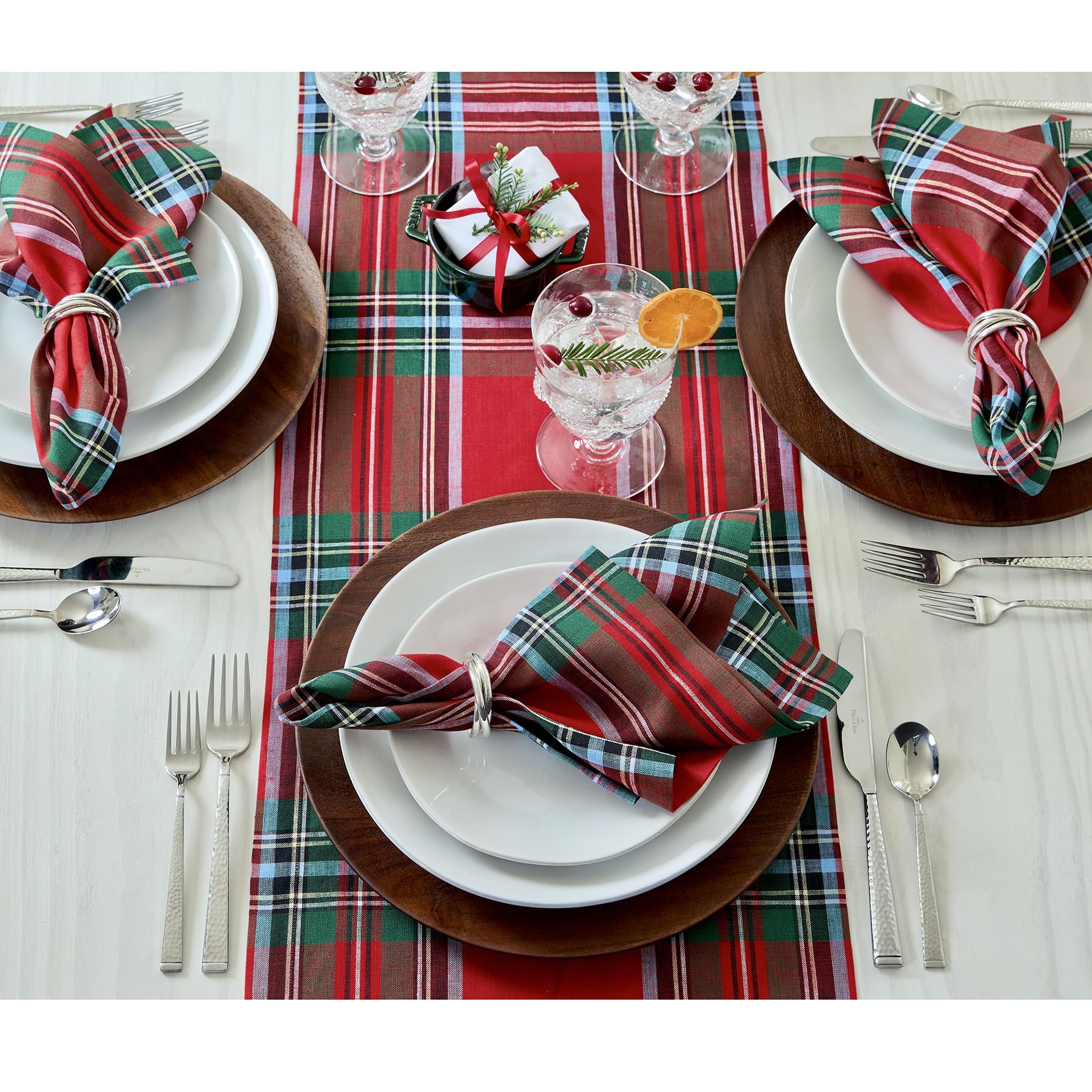 Solino Home Linen Dinner Napkins Set Of 4-100% Pure Linen Red Madras Holiday Plaid Napkins 20 X 20 Inch - Handcrafted And Machin