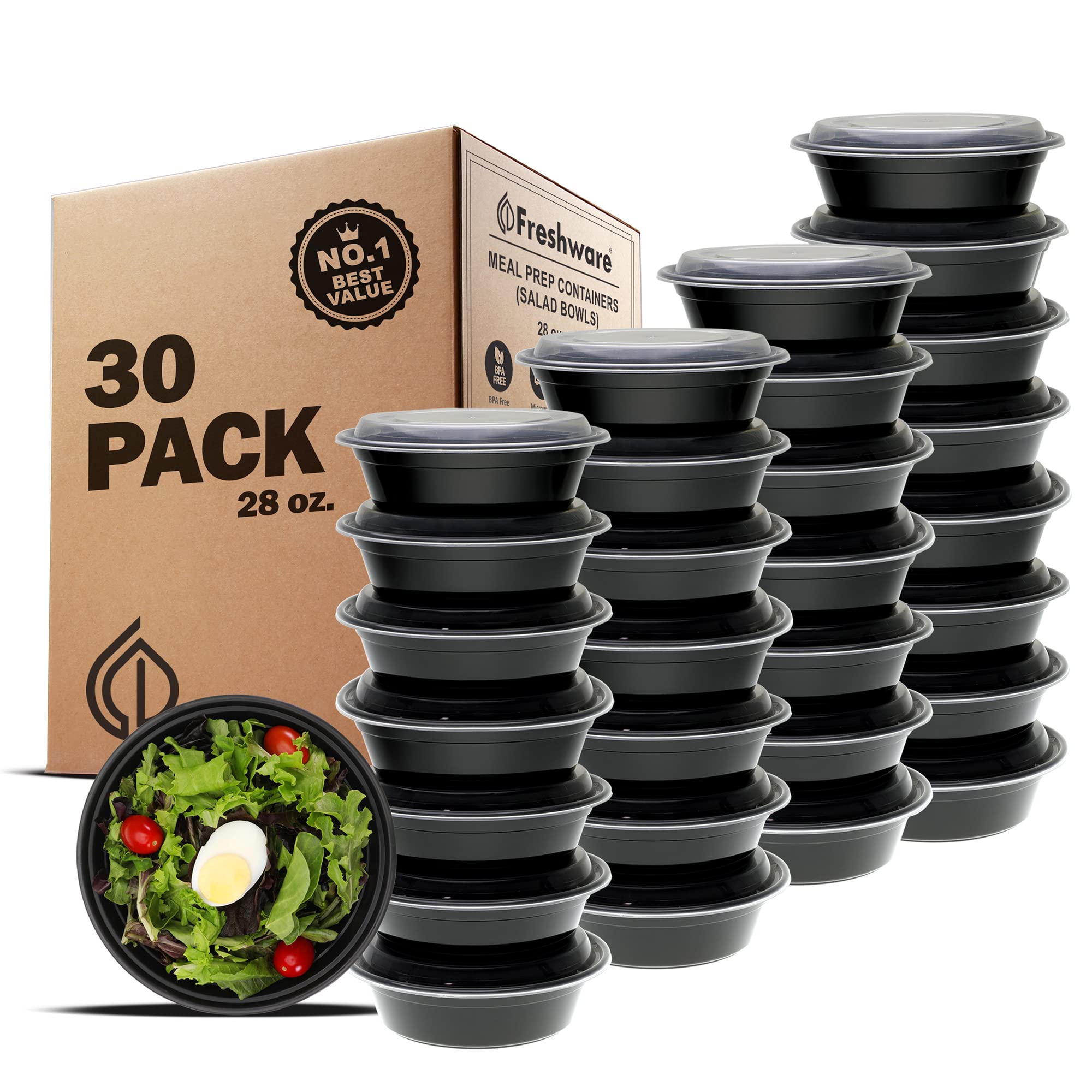 Freshware Meal Prep Bowl Containers [30 Pack] Plastic Bowls With Lids For Soup And Salad, Food Storage Bento Box, Bpa Free, Stac