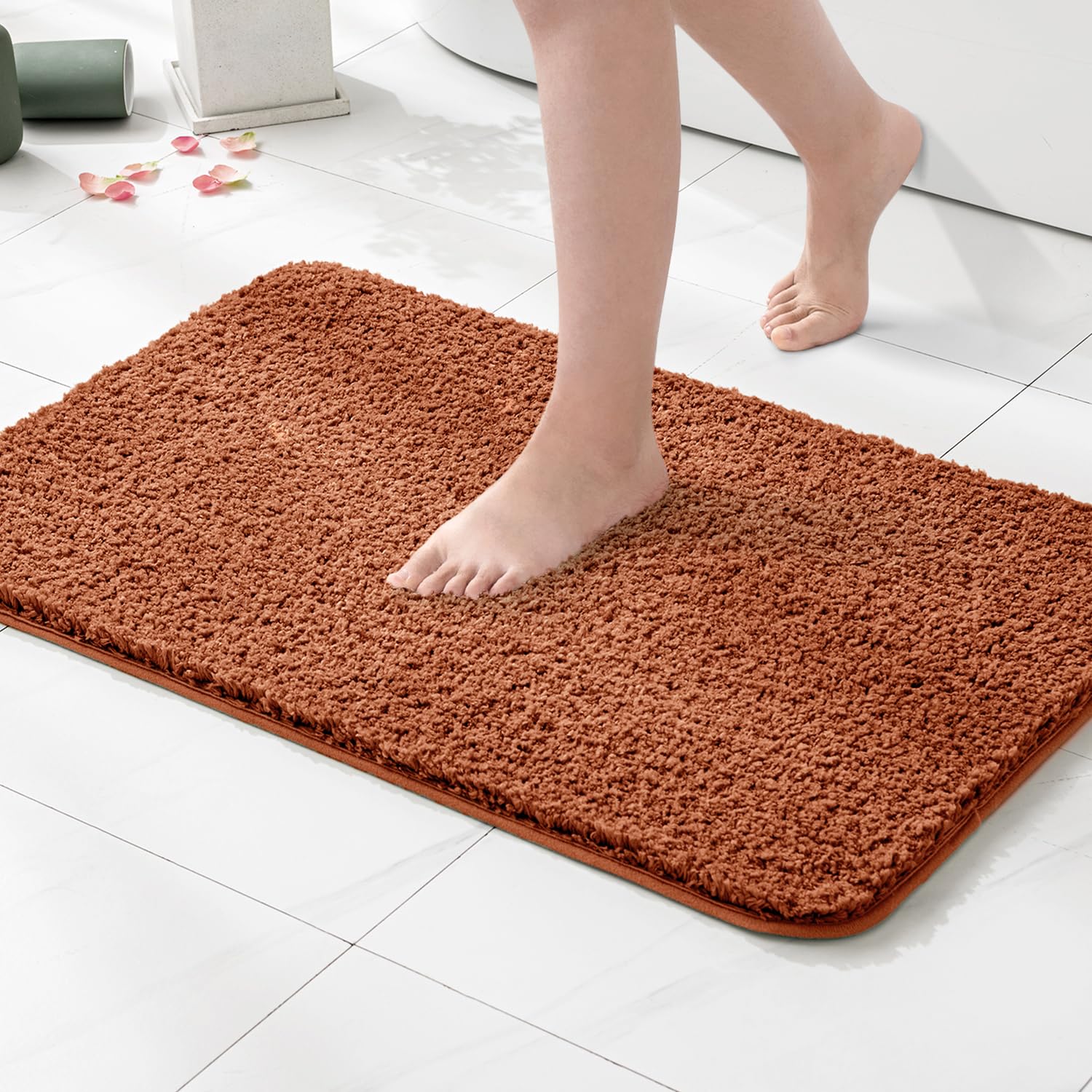 Miulee Fall Burnt Orange Absorbent Bathroom Rugs, Soft Large Bath Mats Non-Slip And Quick-Drying For Bathroom Floor Bathtub Show