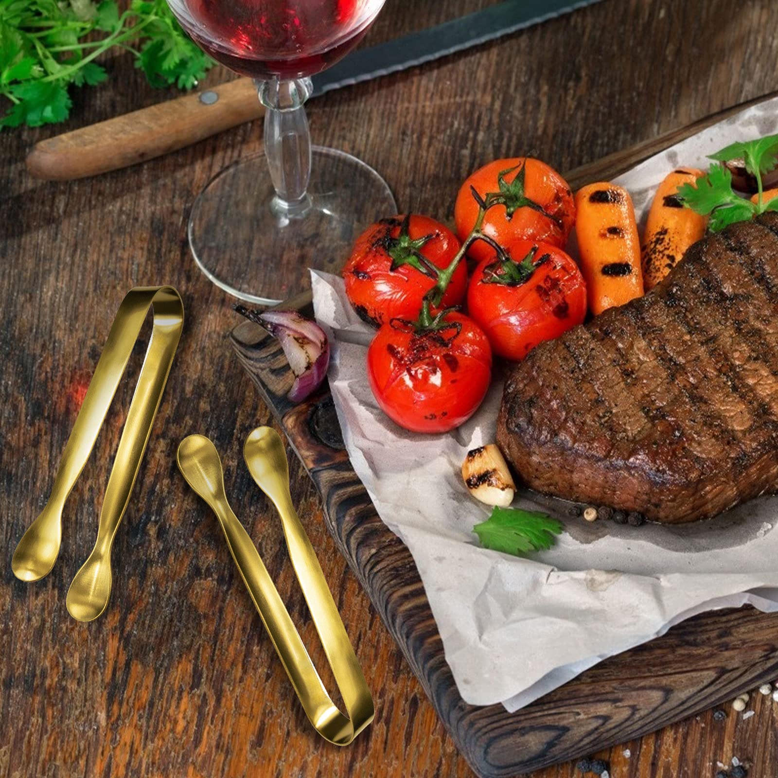 Jcren 12 Pcs Serving Tongs, Small Serving Utensils For Parties Catering Gold Tongs, Food-Grade 304 Stainless Steel Mini Appetize