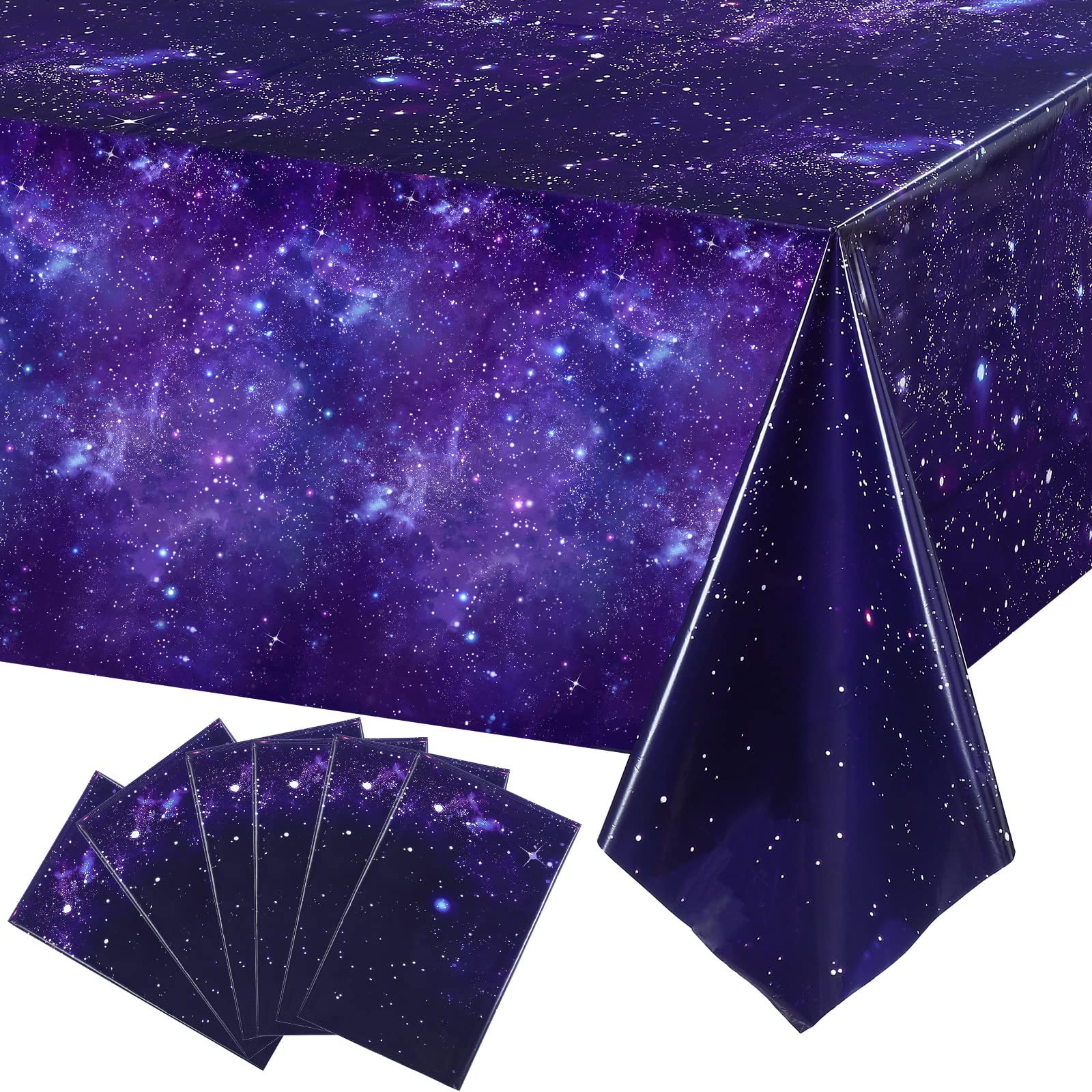 Tatuo Space Tablecloth Purple Nebula Galaxy Plastic Table Cover Space Star Rectangle Tablecloth Disposable Starry Night Sky Tabl