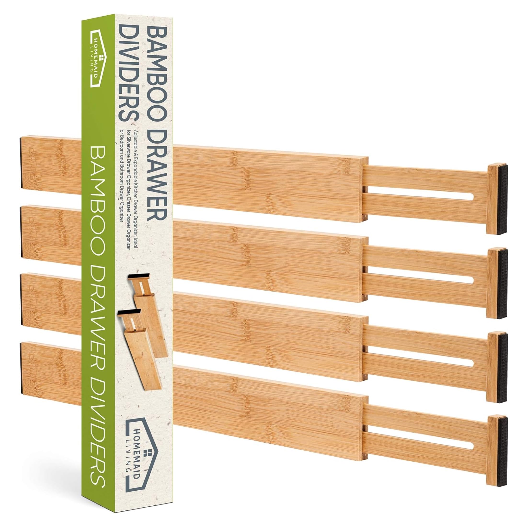 Homemaid Living Bamboo Drawer Organizer Adjustable and Expandable - Ideal Drawer Dividers for Kitchen, Dresser, Bedroom and Bath