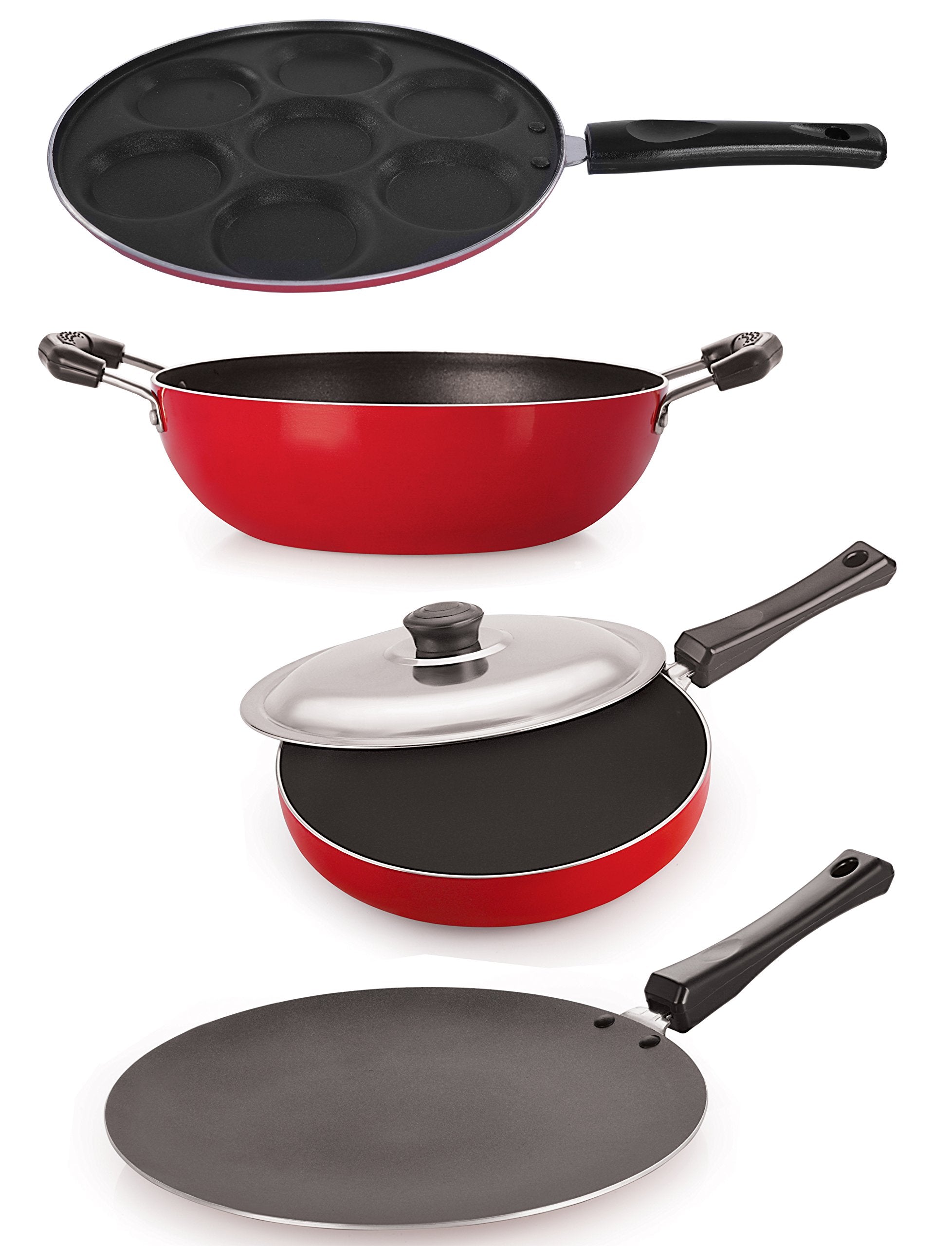 Nirlon NonStick Aluminium Kitchen Cookware Utensils Set With Red And Black Rich Color