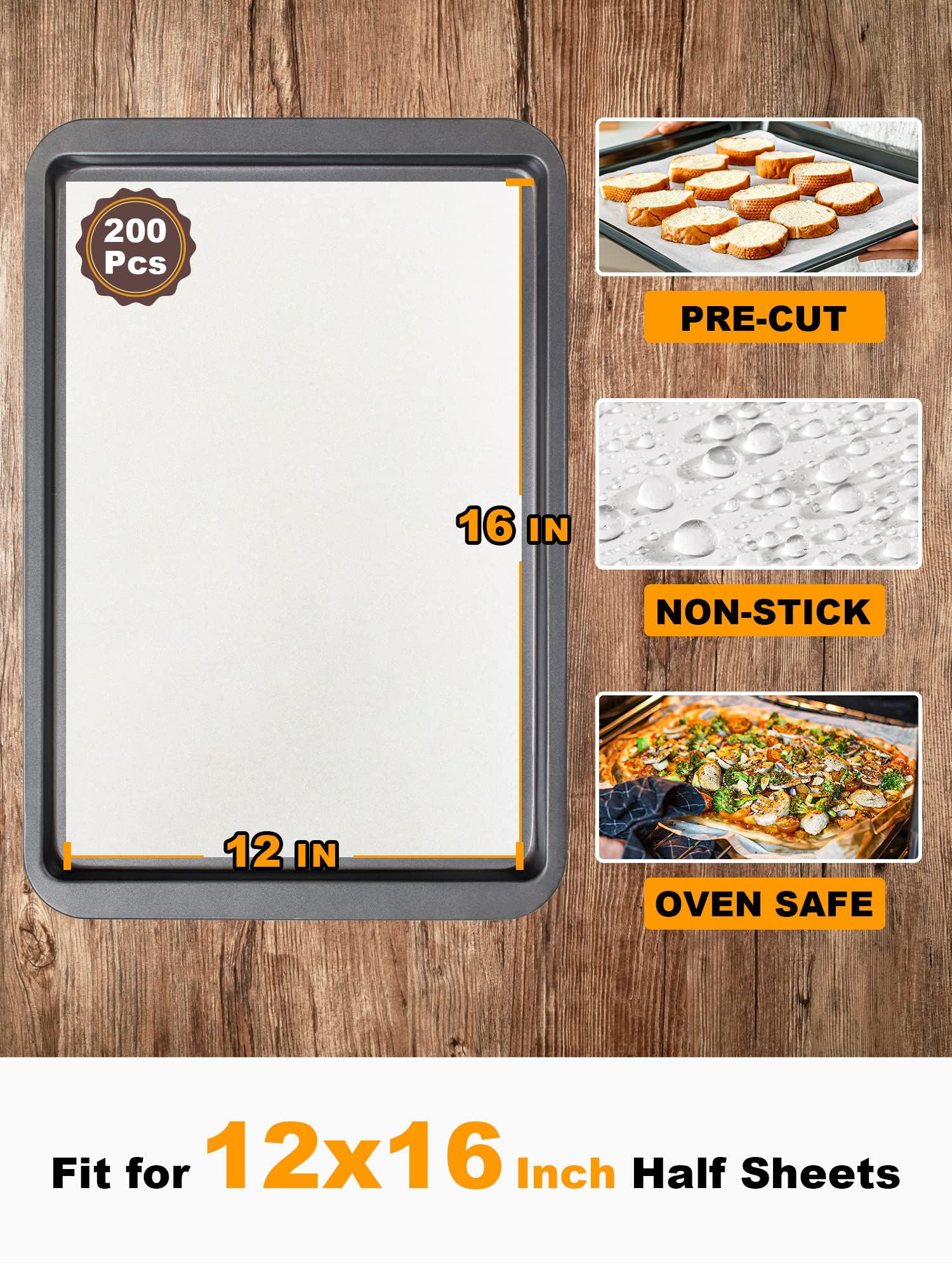 Smartake 200 Pcs Parchment Paper Baking Sheets, 12X16 Inch Non-Stick Precut Baking Parchment, Suitable For Baking Grilling Air F