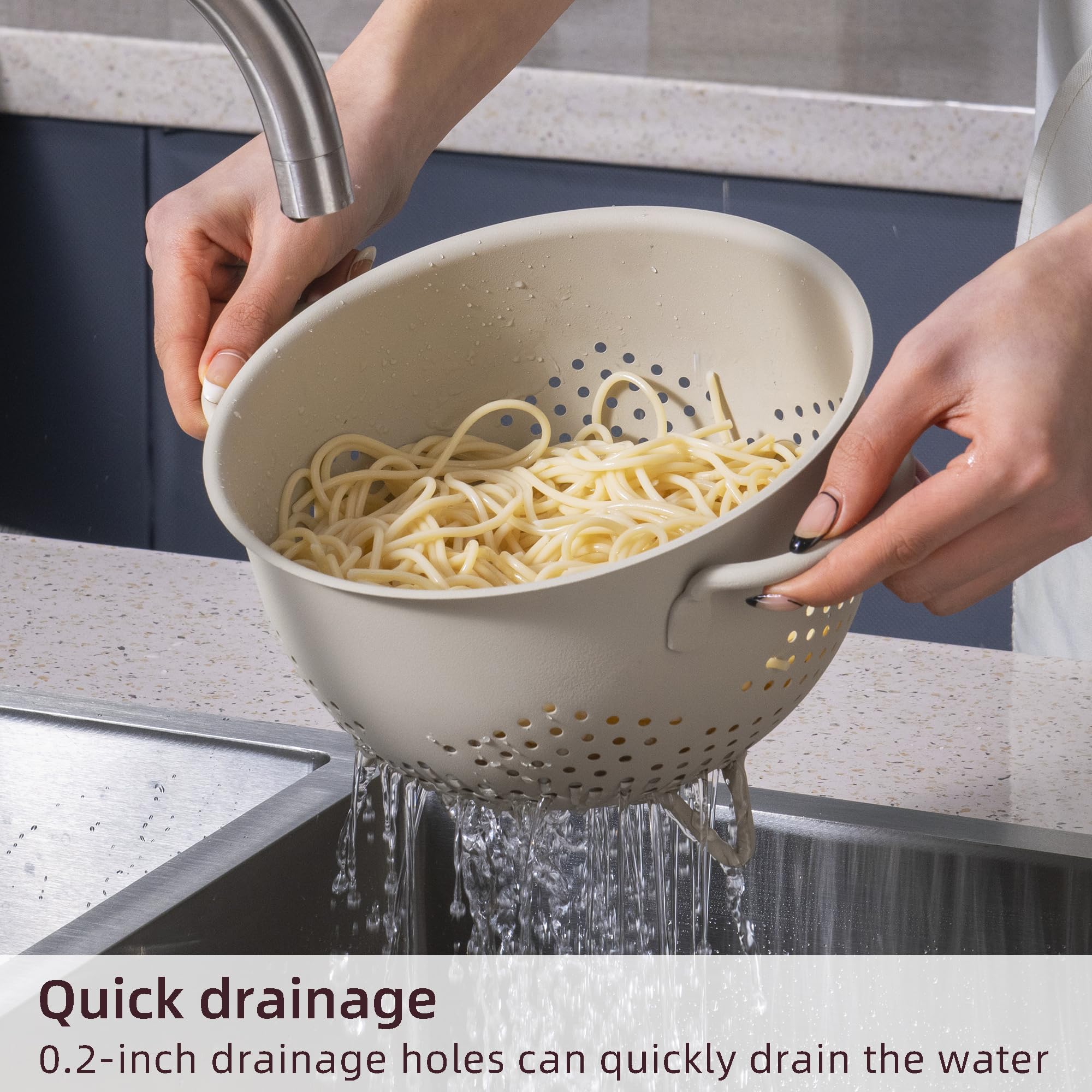 Metal Colander 5 Quart Powder Coated Self-Draining Metal Strainer With Base,Kitchen Pasta Fruit Vegetable Basket With Double Han